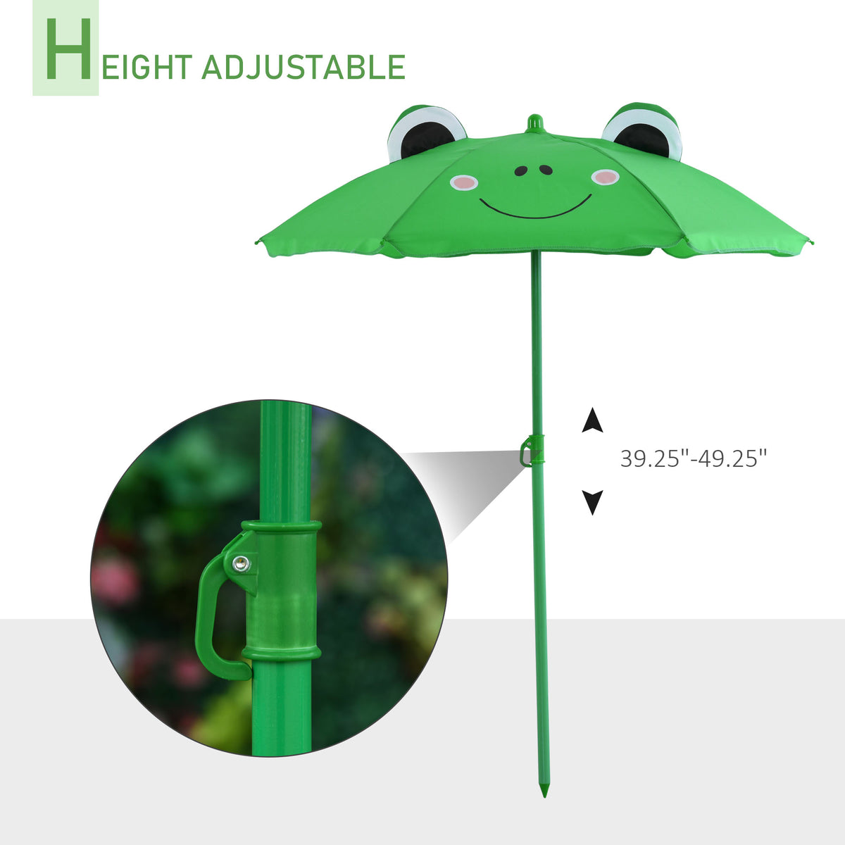 Kids Table and Chair Set, Outdoor Folding Garden Furniture, Picnic Table for Patio Backyard, with Removable & Height Adjustable Sun Umbrella, Green Frog