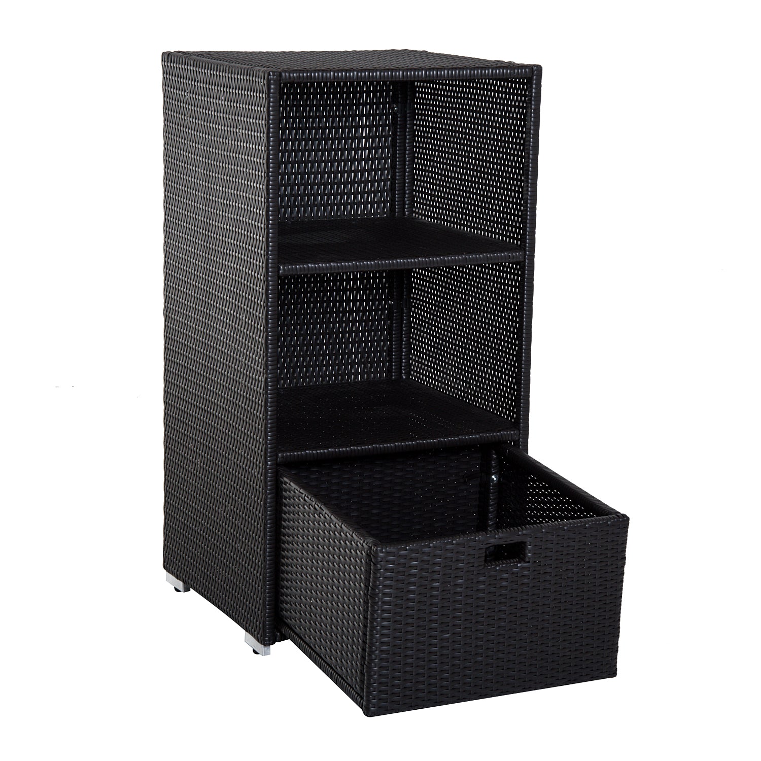 Poolside Towel Cabinet, Rattan Wicker with Storage,2-Tier Shelves and Bottom Drawer, for Pool, Patio Backyard, 47", Dark Brown - Dark Brown - Image 7