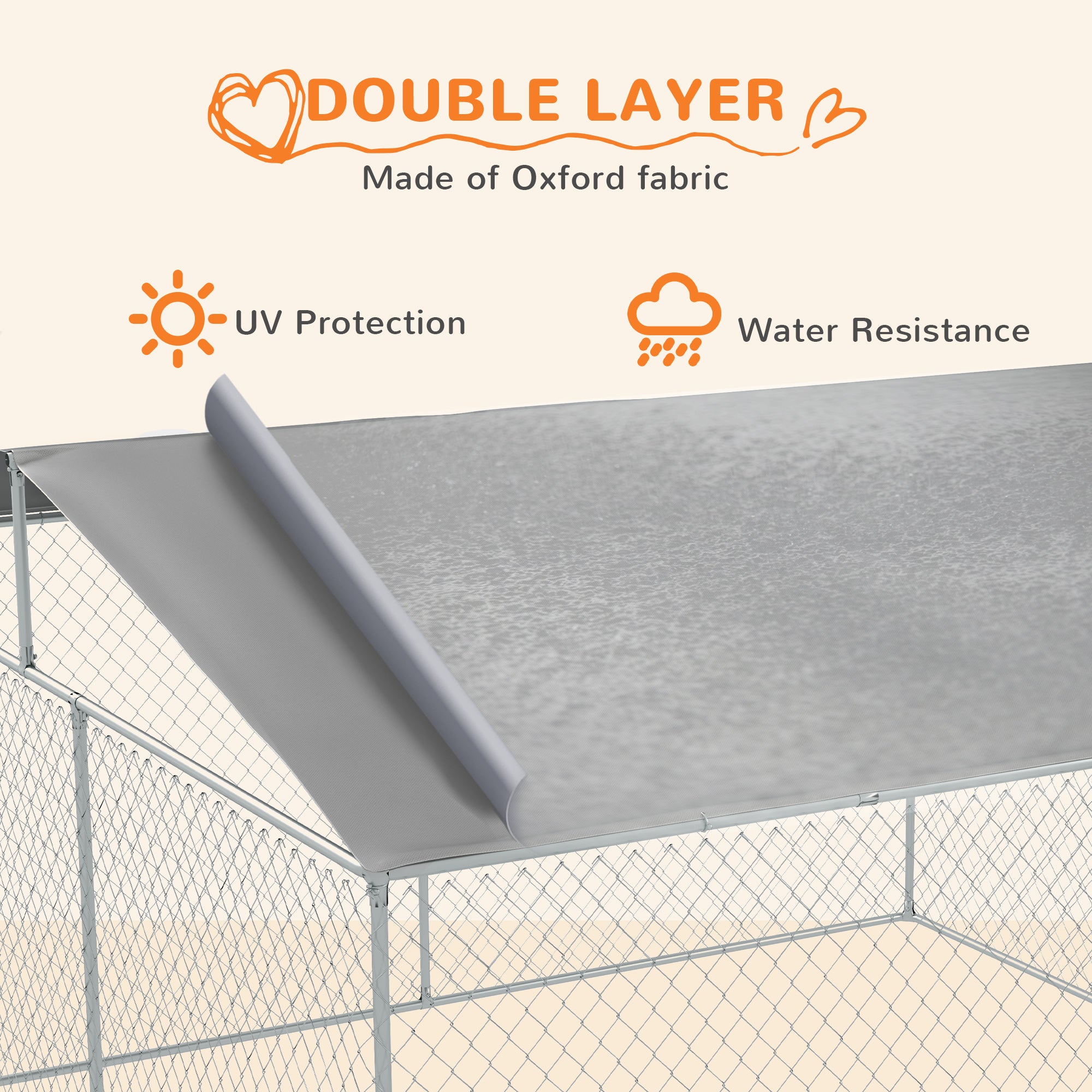 Dog Kennel Outdoor Dog Run w/ Canopy, 13' x 13' x 7.5' - Silver - Image 5