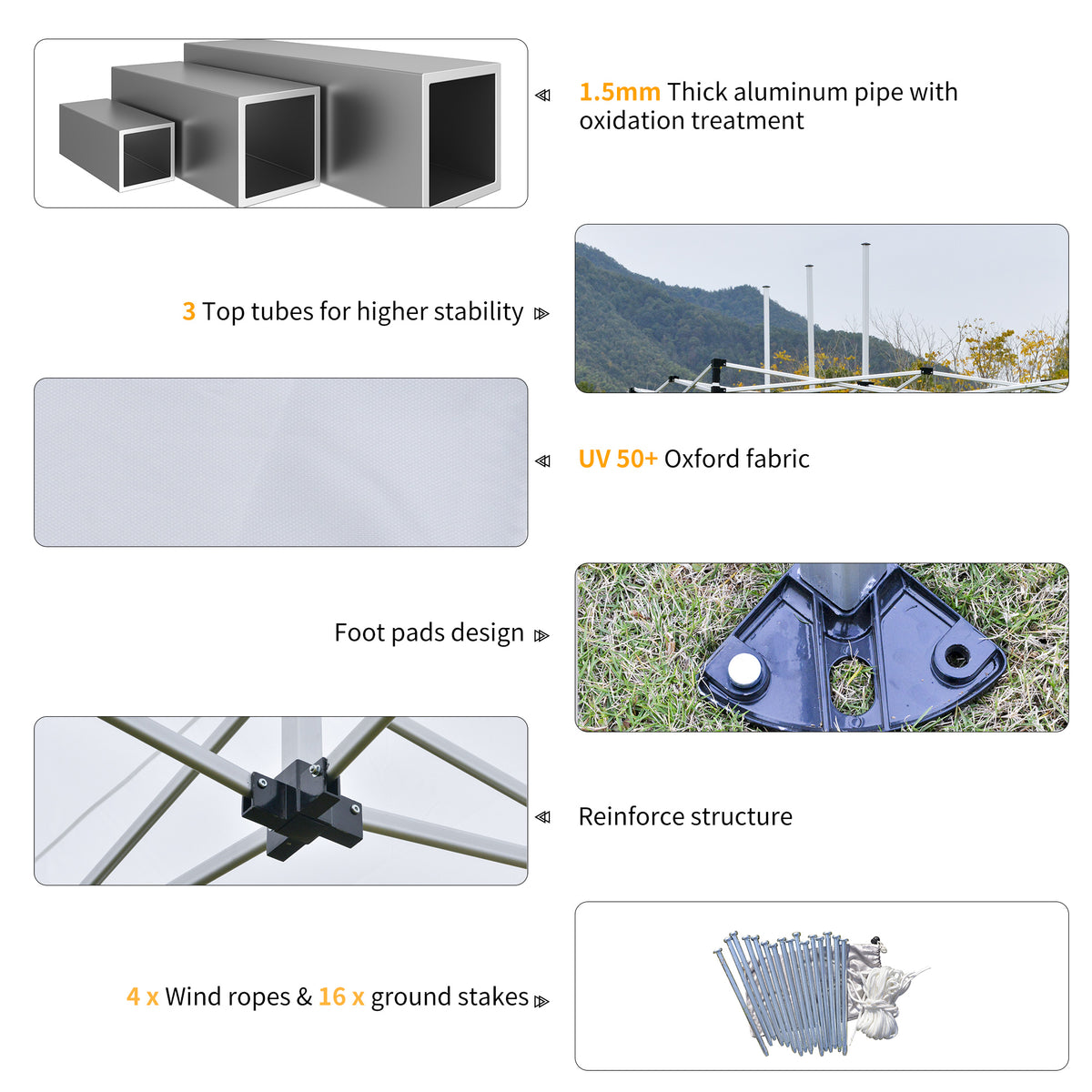 10'x20' Aluminum Pop Up Canopy Tent, Upgraded Thicker Tube Instant Party Tent with Wheeled Bag, 2-Level Adjustable, XL Large Ground Stakes for Events Patio Backyard
