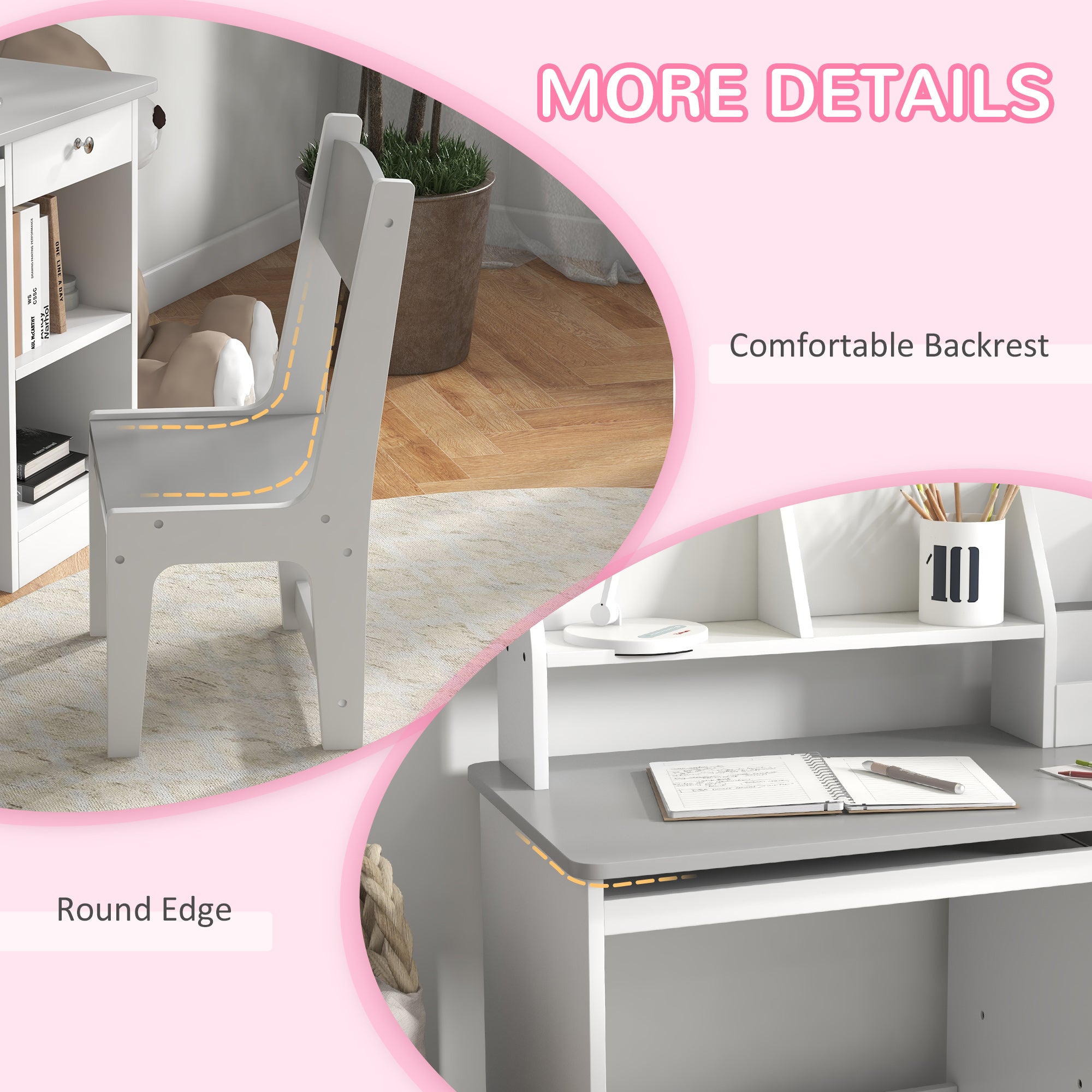 Kids Desk and Chair Set with Storage, Study Desk with Chair for Children 5-8 Years Old, Gray