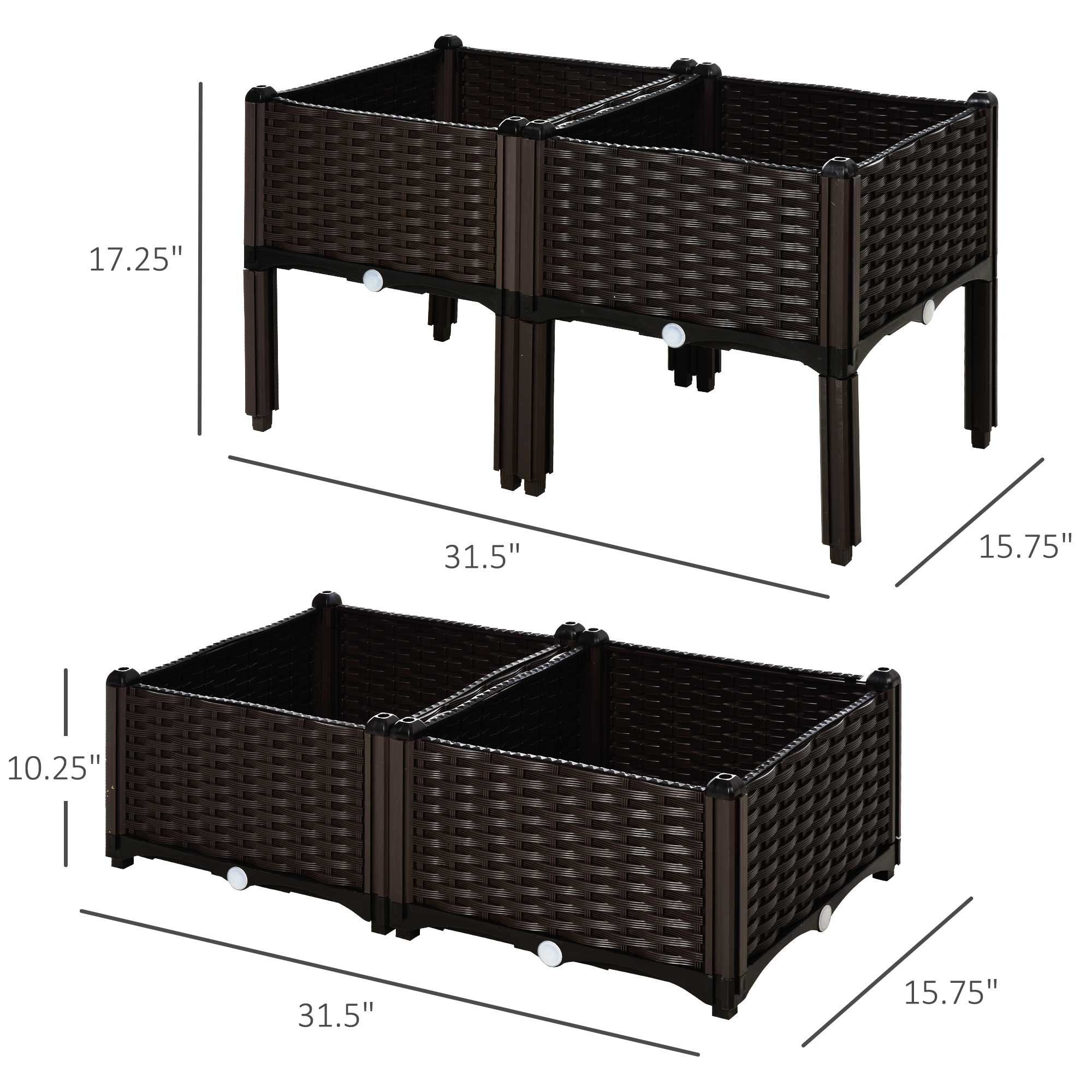 4 Piece Raised Garden Bed with Legs, Planter Box Raised Bed to Grow Flowers, Herbs & Vegetables, Brown - Brown - Image 3