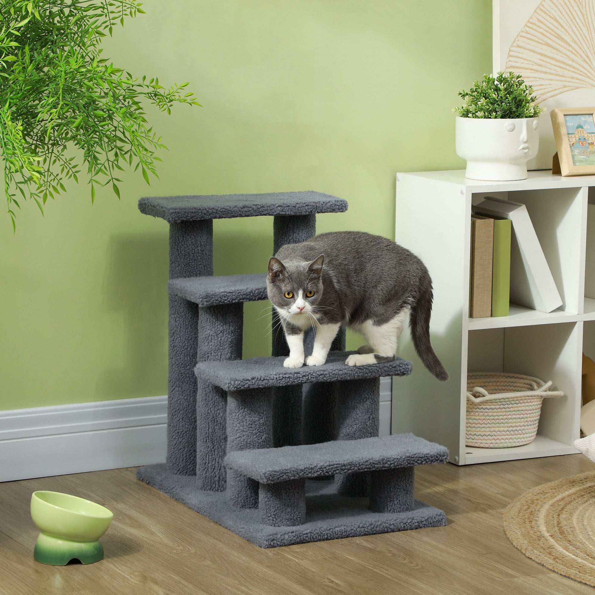 25" 4-Step Multi-Level Carpeted Cat Scratching Post Pet Stairs, Gray - Grey - Image 2