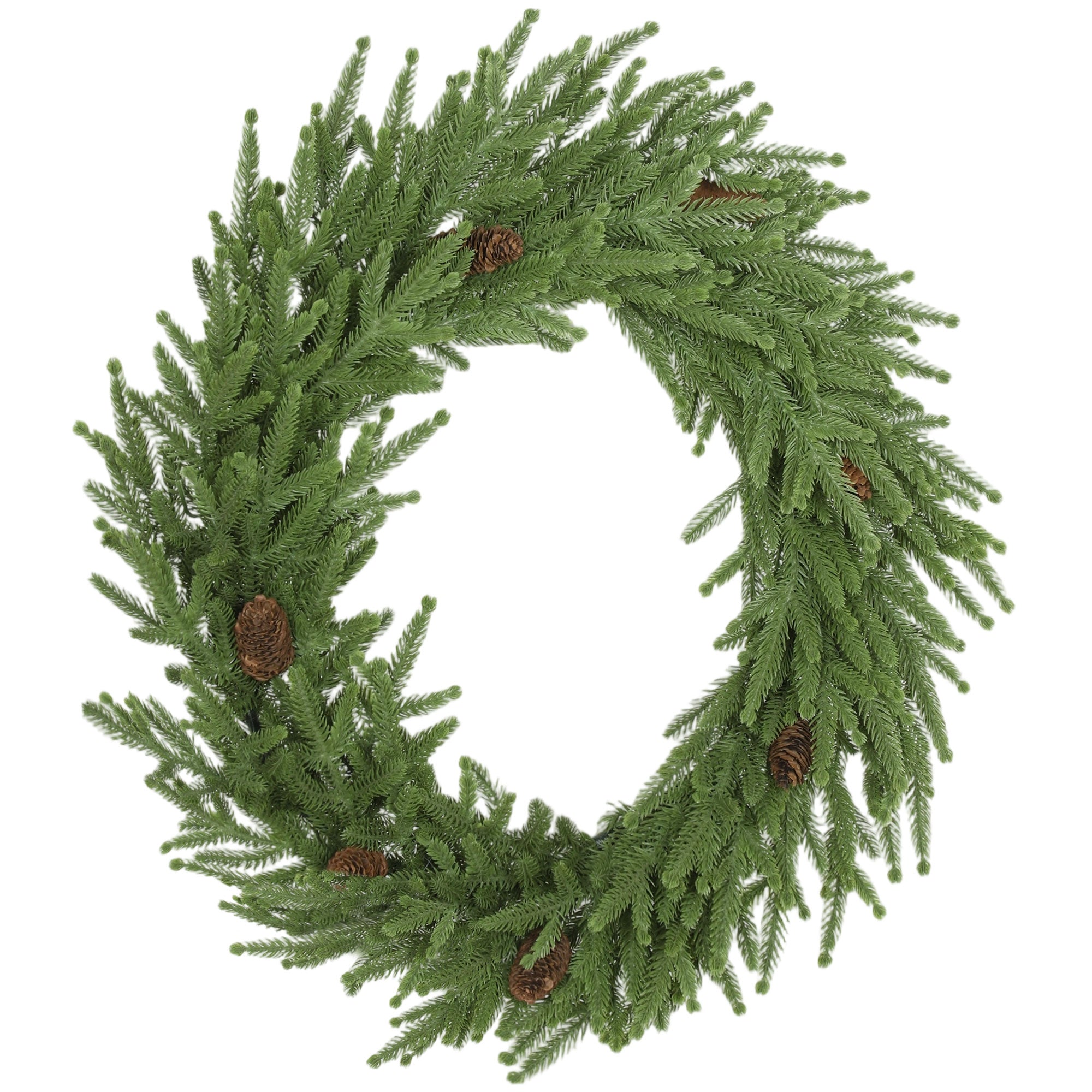 24 inch Christmas Wreath, Artificial Norfolk Pine Wreath with Pine Cones and 88 Realistic Branches for Door, Wall