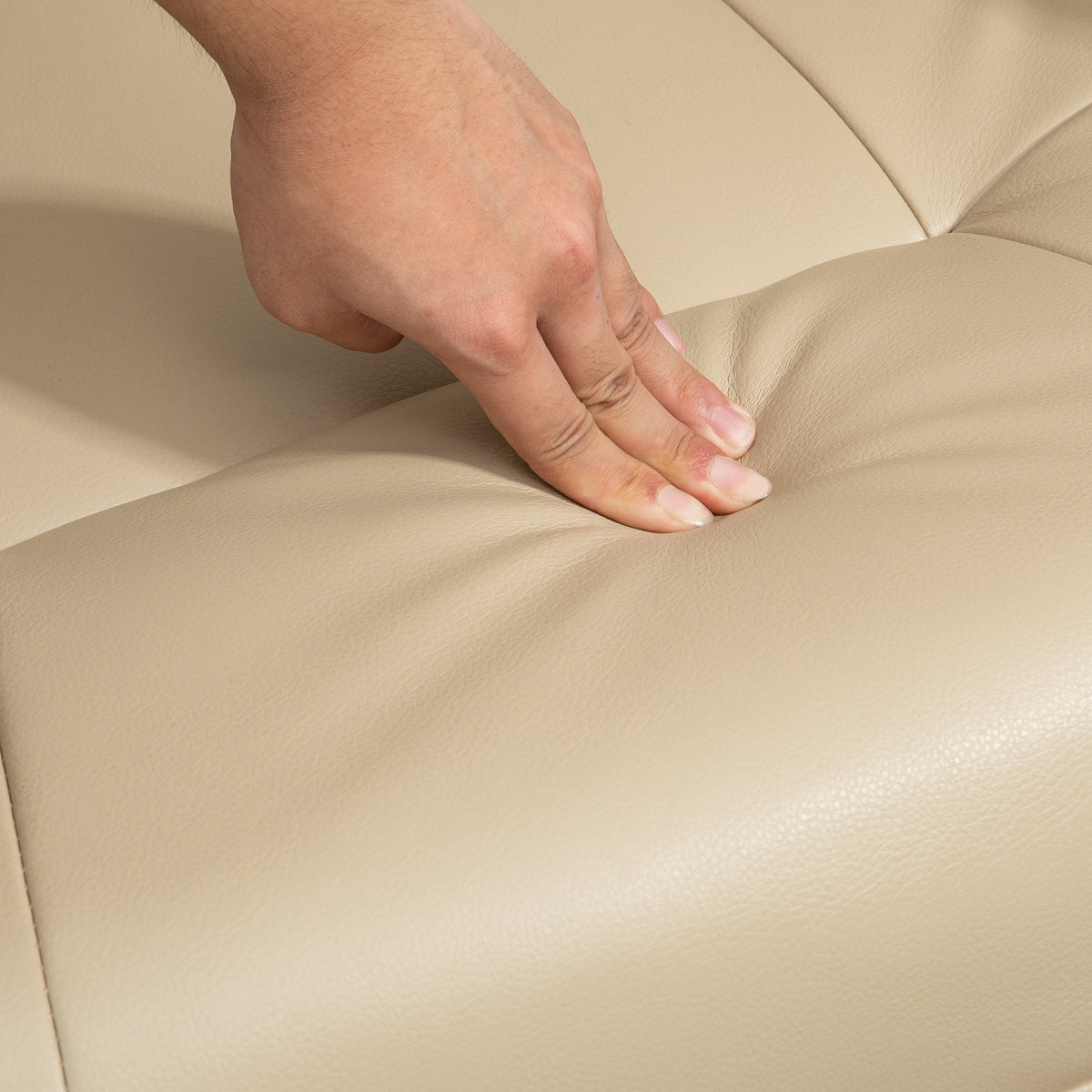 Air Leather Manual Recliner, Adjustable Swivel Lounge Chair with Footrest, Armrest and Wrapped Wood Base, Cream White