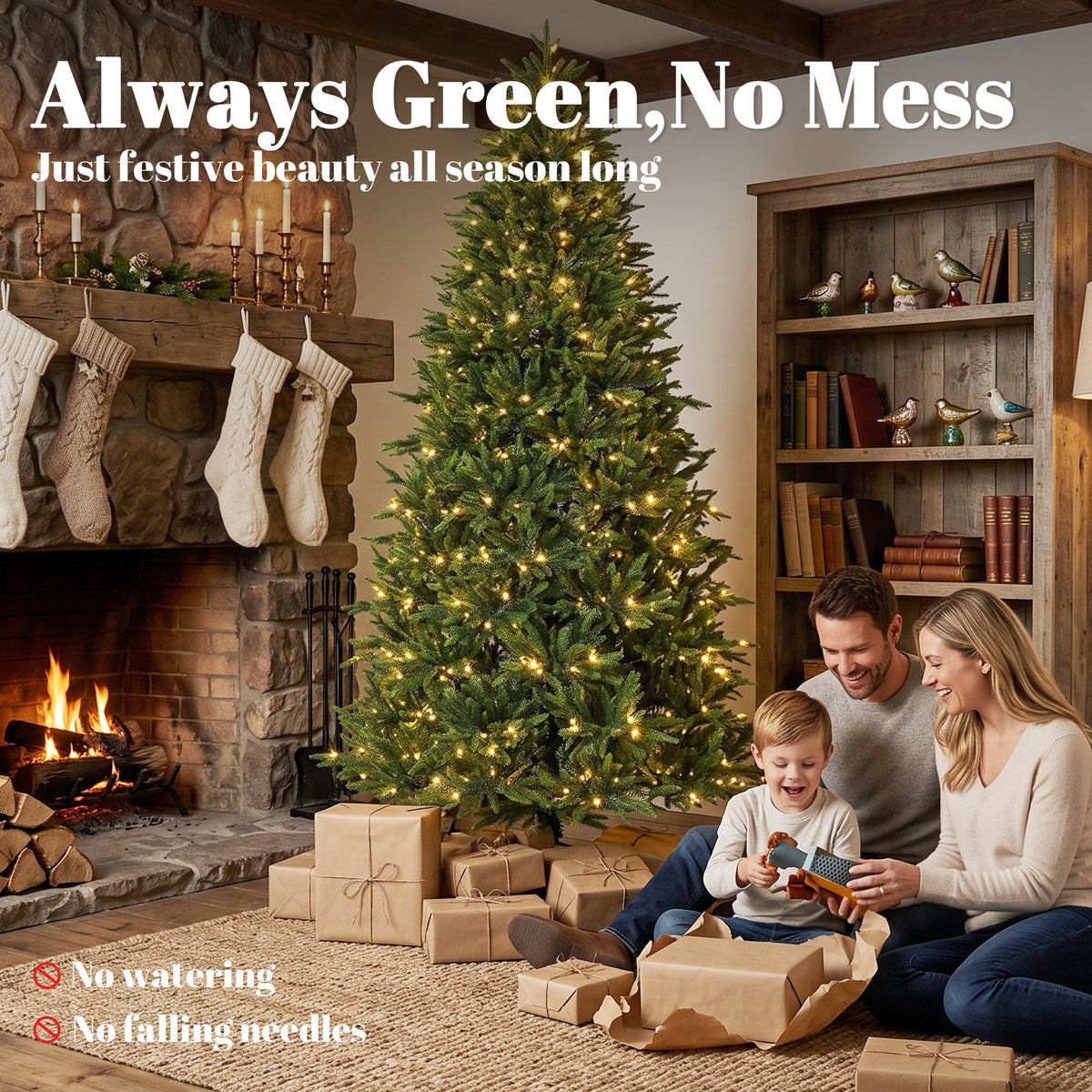 6ft Prelit Christmas Tree with Dual-Color LEDs, All Realistic Tips, Hinged Xmas Nordmann Fir with 11 Modes, Remote