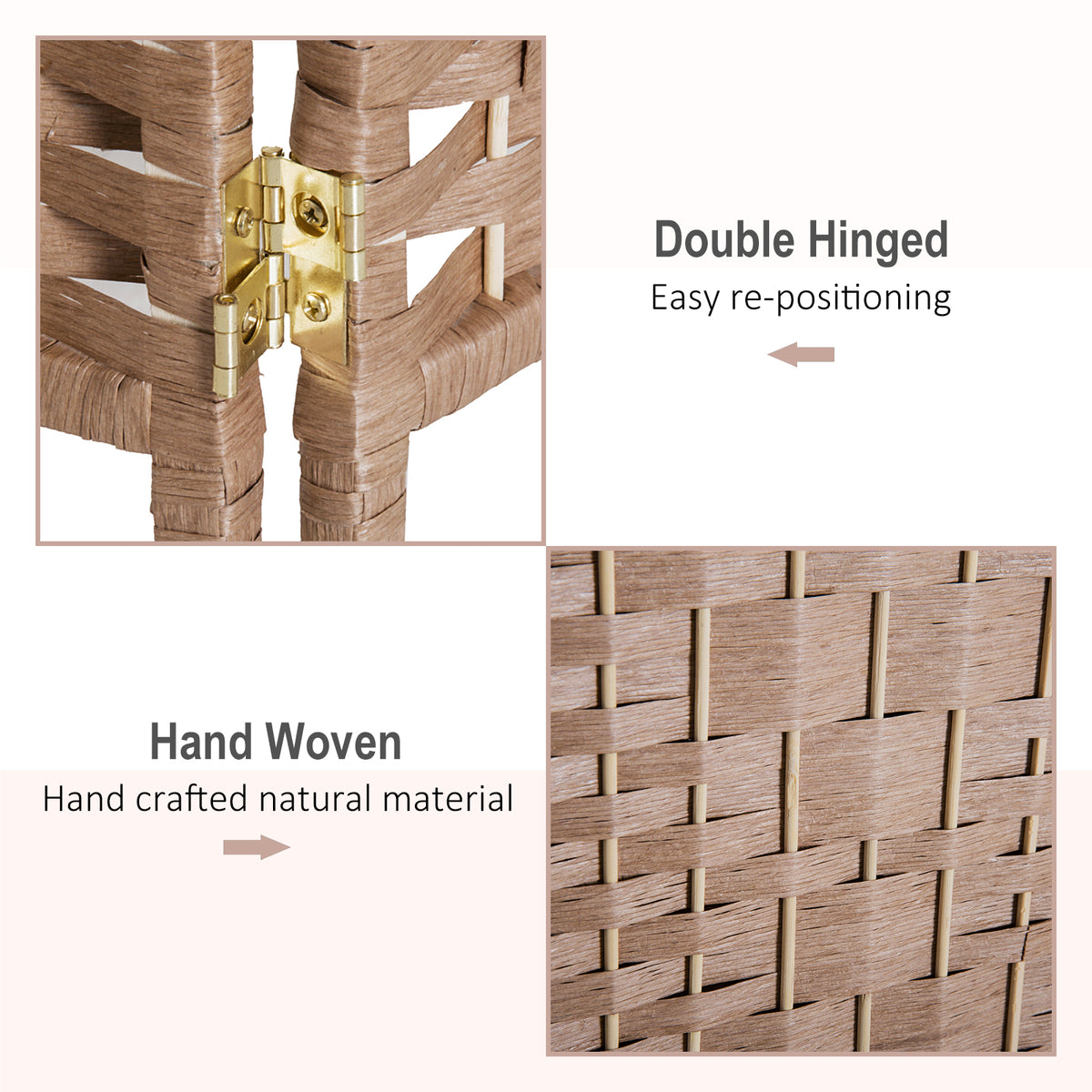 Room Divider 6 Panel, 6FT Tall Folding Privacy Screen, Freestanding Hand-Woven Partition for Room Separation with 360° Hinges, Paper Rope Diamond Weave, Natural