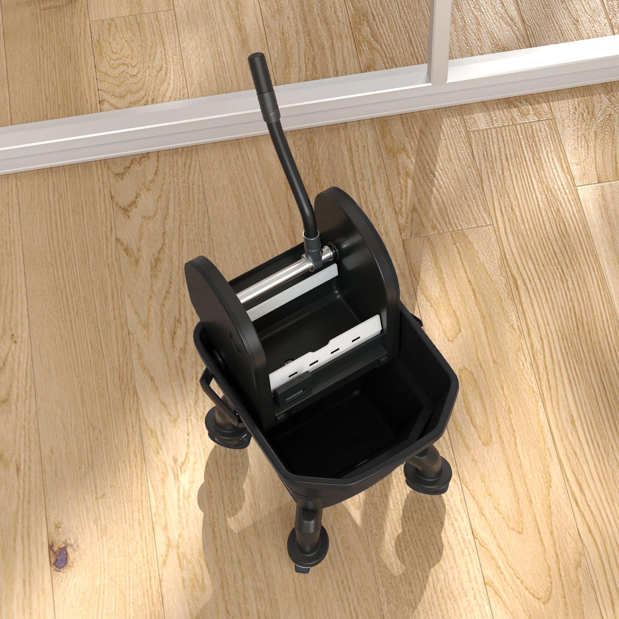 Mop Bucket with Wringer on Wheels for Floor Cleaning, 27.5 Quart Down Press Wringer with Handle and Mop, Black