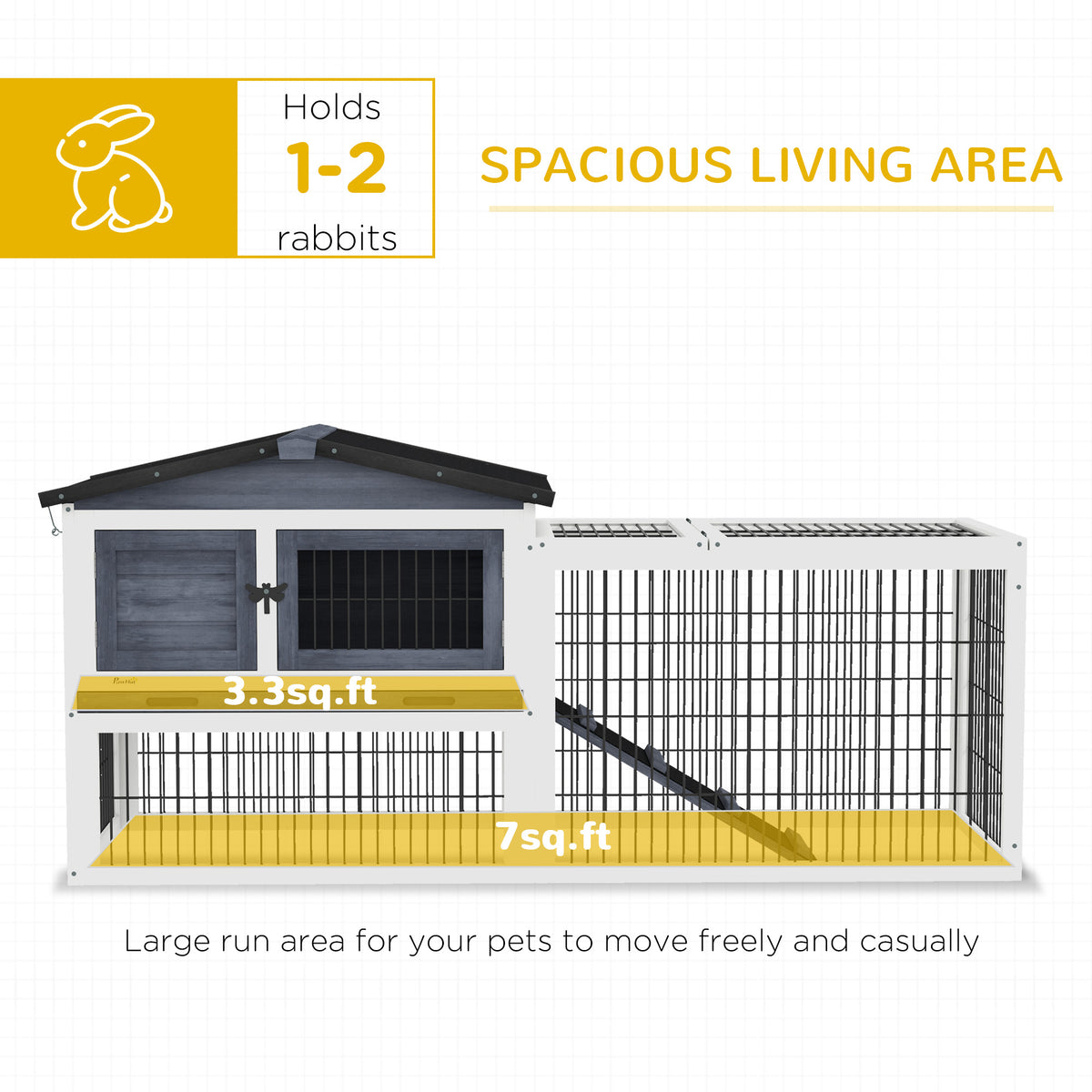2 Level 59" Outdoor Rabbit Hutch with Openable Top, Dark Gray