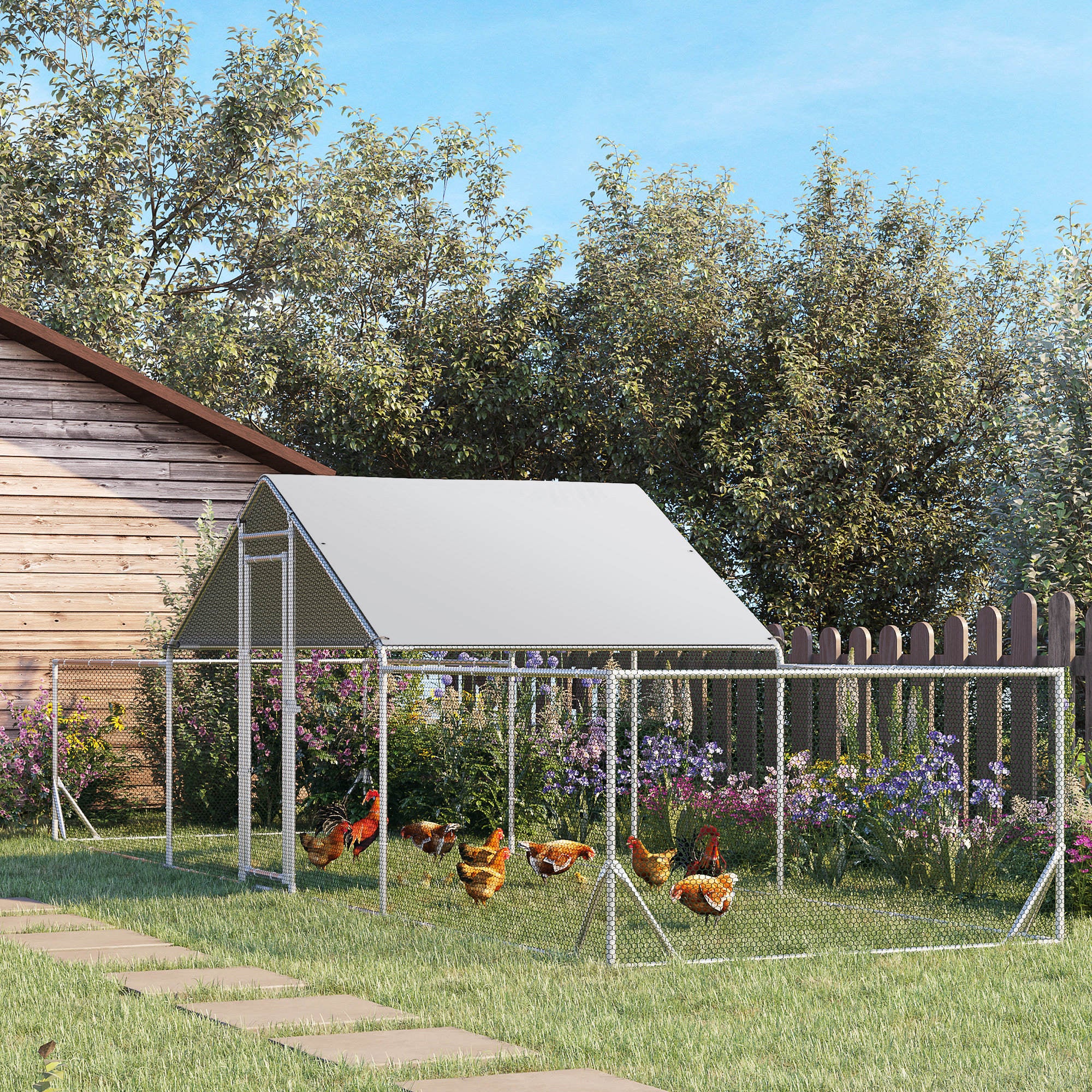 23' x 6.6' Large Chicken Coop with Weather-Resistant Cover for 12-14 Chickens, Silver - Silver - Image 2