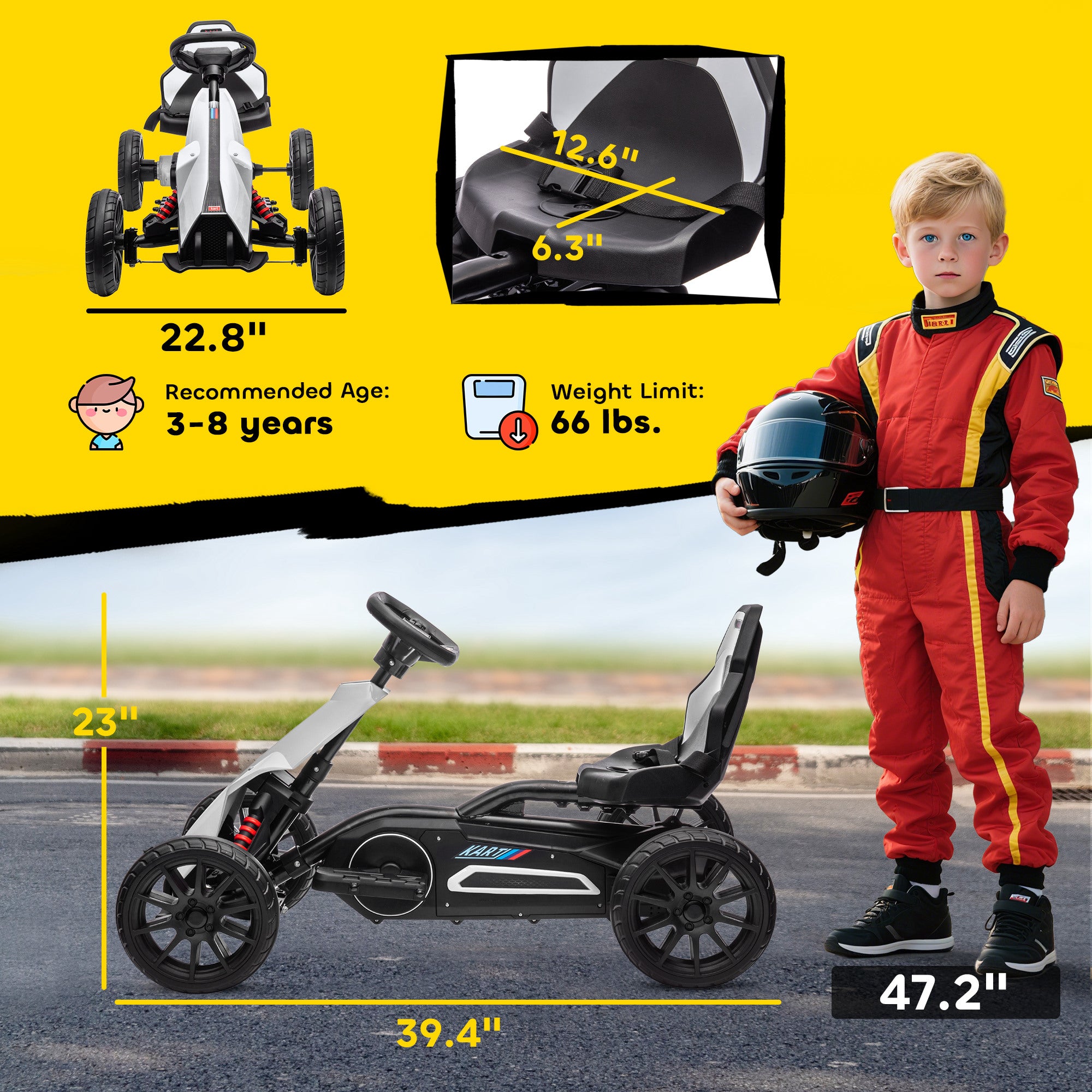 12V Electric Go Kart for Kids w/ Adjustable Speed, White