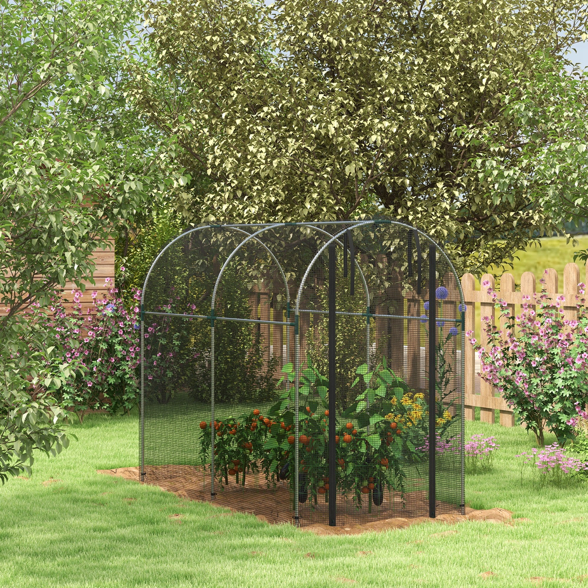 Galvanized Steel Crop Cage, Plant Protection Tent with Zippered Door, 4' x 8', Black - Black - Image 2