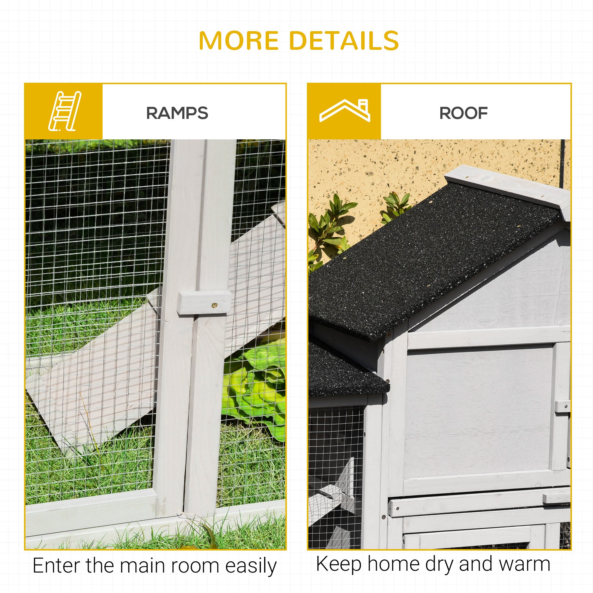 Outdoor Rabbit House 83" 2 Story Deluxe XL Wooden Rabbit Hutch Big Bunny Cage w/ Ladder and Run, Gray - Grey - Image 7