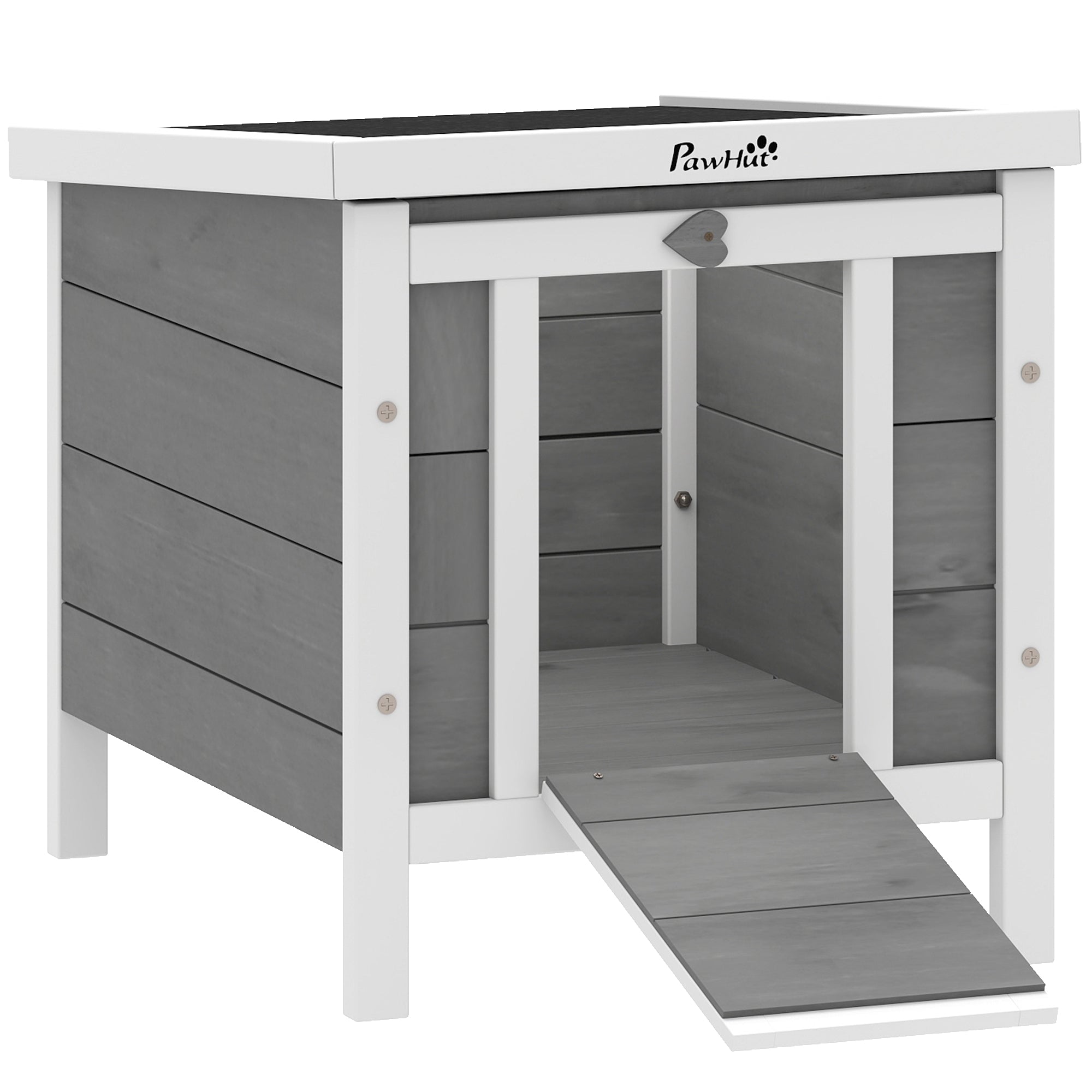Small Wooden Rabbit Hutch Bunny Cage Guinea Pig Cage Duck House Dog House with Openable & Waterproof Roof, for Rabbits, Chickens, Ducks, Gray - Grey