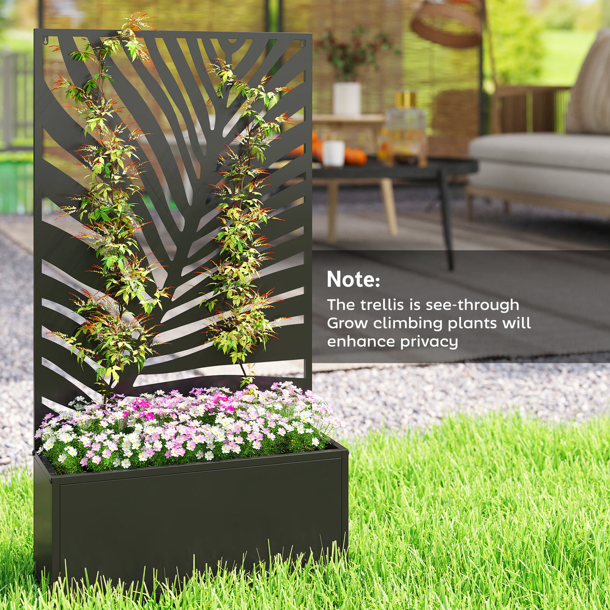 Metal Garden Bed with Trellis for Climbing Plants, Freestanding or Wall Mounted Flower Bed for Garden, Patio, Balcony
