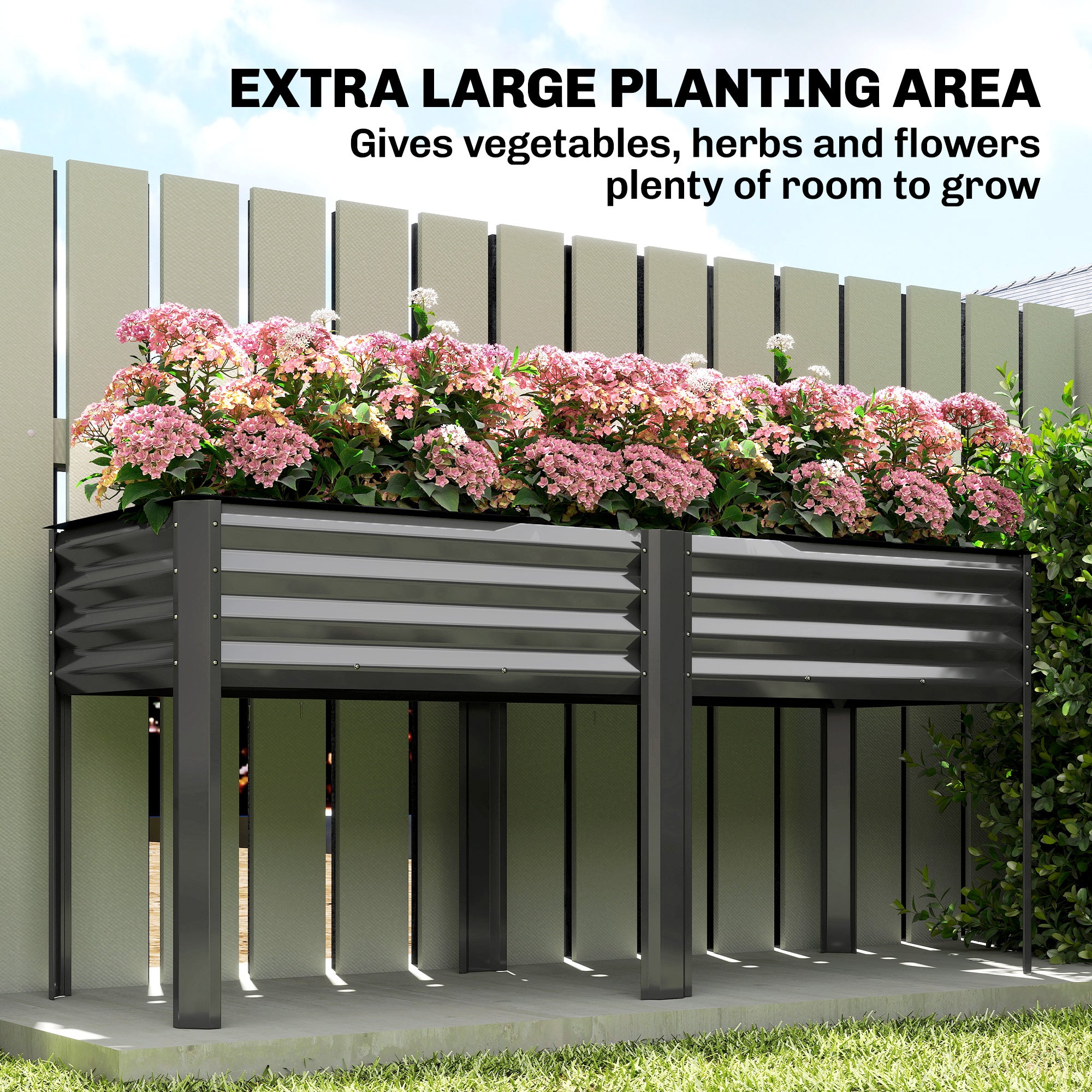 Galvanized Raised Garden Bed with Legs, 71" x 22" x 31.5" Raised Planter Box with Reinforced Bars and Non-Woven Fabric - Dark Gray - Image 4