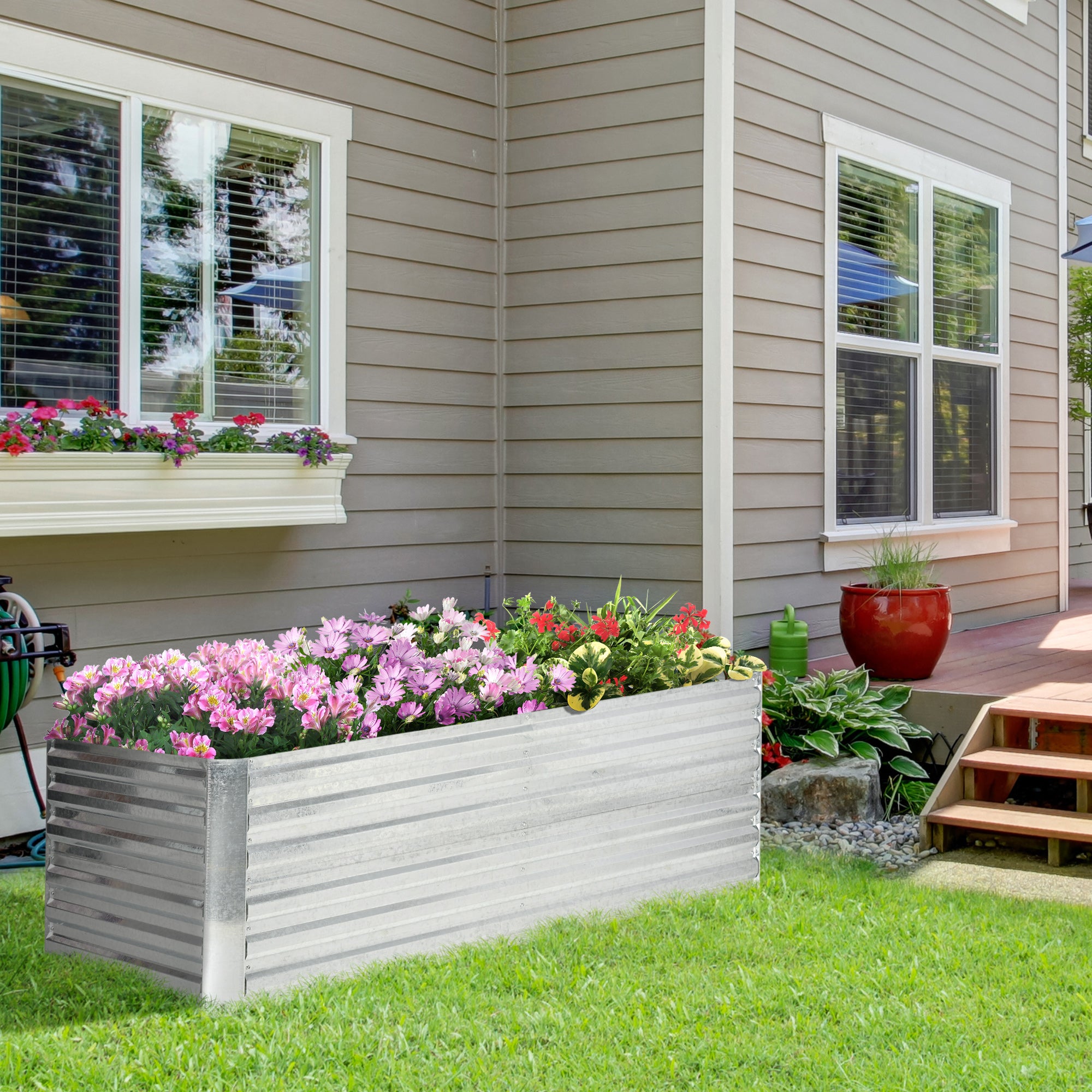 Galvanized Raised Garden Bed, Steel Outdoor Planters with Reinforced Rods, 71" x 36" x 23", Silver - Silver - Image 2