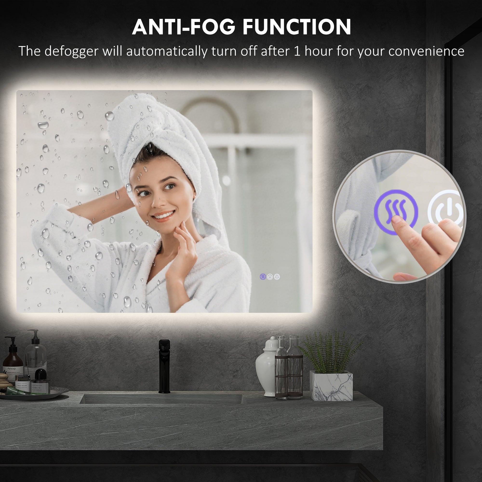 Dimmable Bathroom Mirror with Lights, 37" x 35" Backlit LED Mirror w/ Anti-Fog, Memory & Infinite Color Temperature