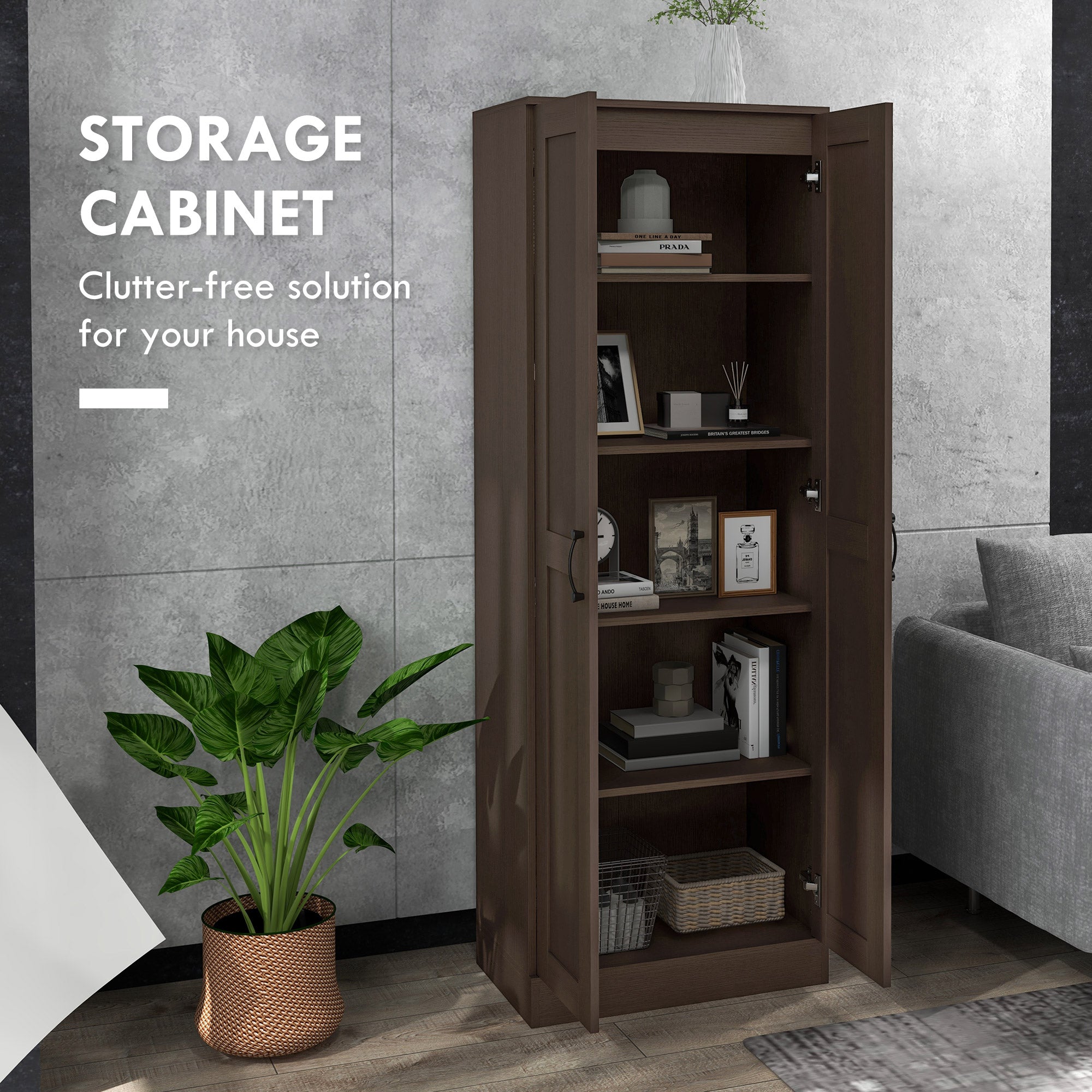 Storage Cabinet w/ Adjustable Shelves, Pantry, Coffee