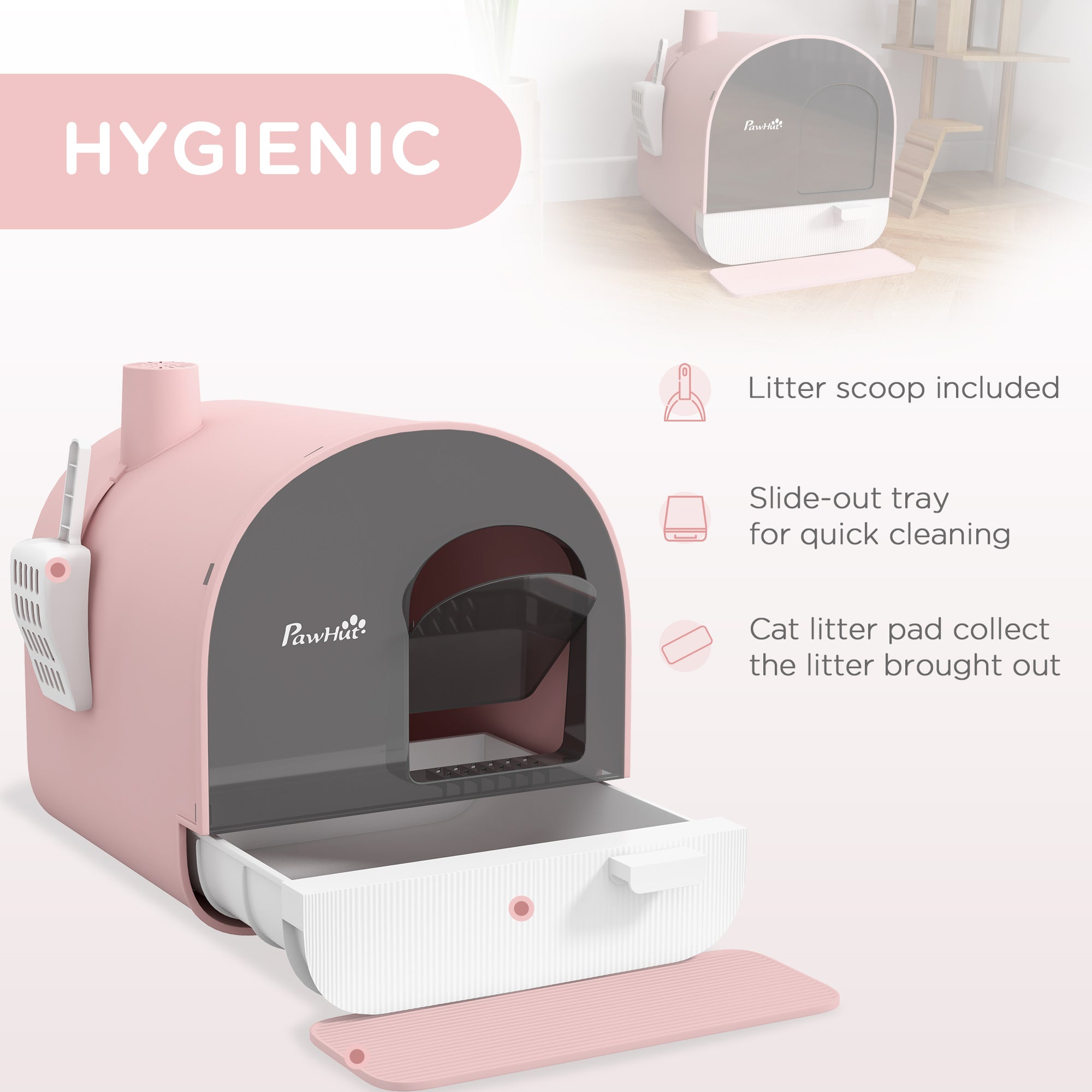 Cat Litter Box with Lid with Scoop and Filter, Pink - Pink - Image 4