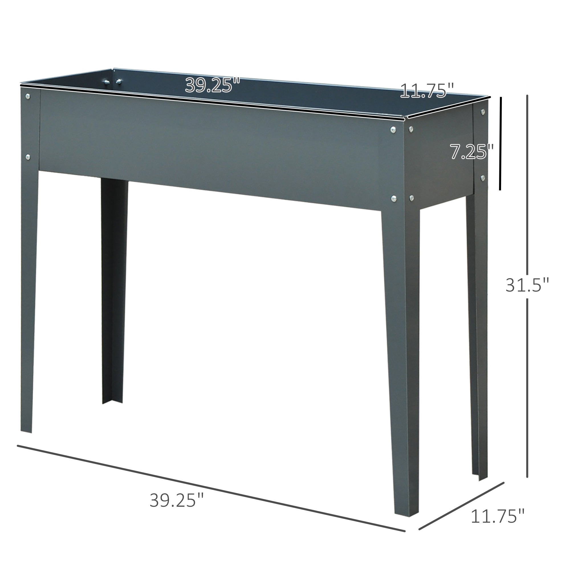 Metal Raised Garden Bed, Elevated Planter Box with Legs and Drain Holes, Dark Gray - Grey - Image 3