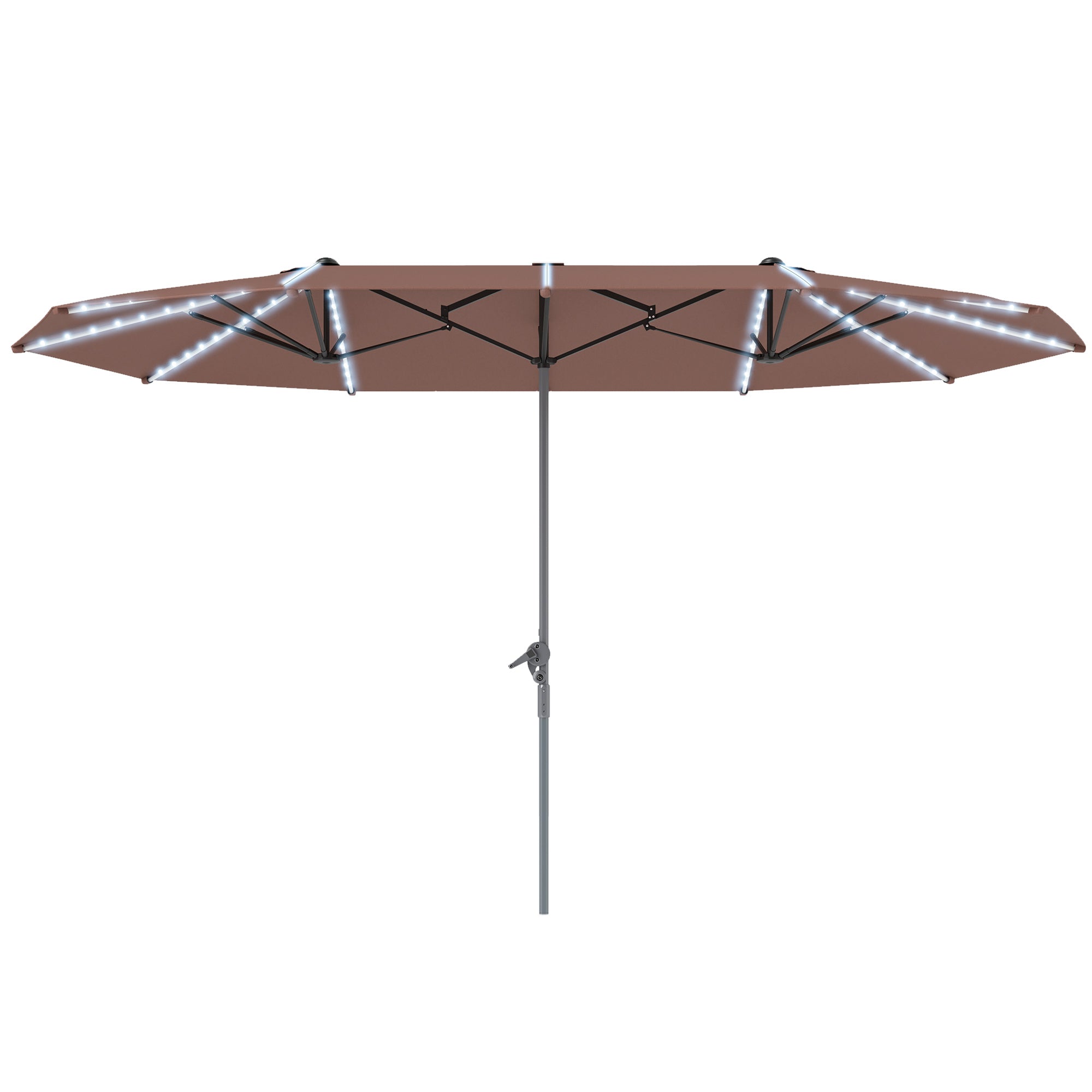 15ft Double-Sided Outdoor Umbrella with Solar Lights, UPF50+ Extra Large Aluminum Patio Umbrella with Crank, Blue
