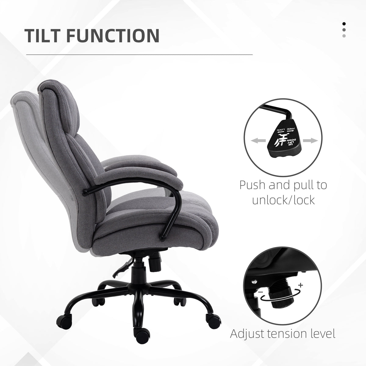 Big and Tall Executive Office Chair, Ergonomic Heavy-Duty High Back Computer Desk Chair 484lbs with Wide Seat, Linen Fabric, Adjustable Height, Swivel Wheels, Light Gray