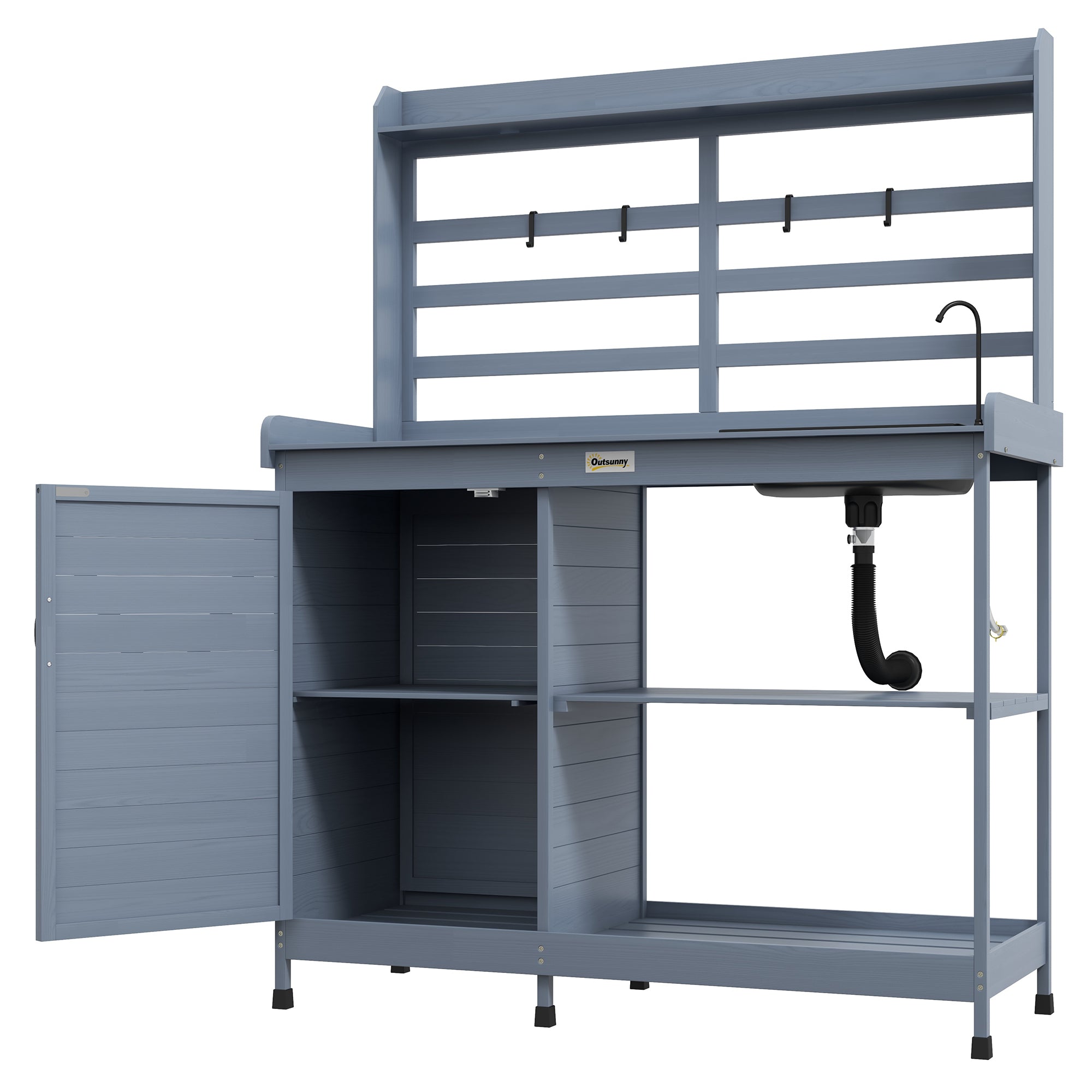 Wooden Potting Bench with Storage, Sink, Water Tap for Backyard, Patio, Balcony, Gray - Gray