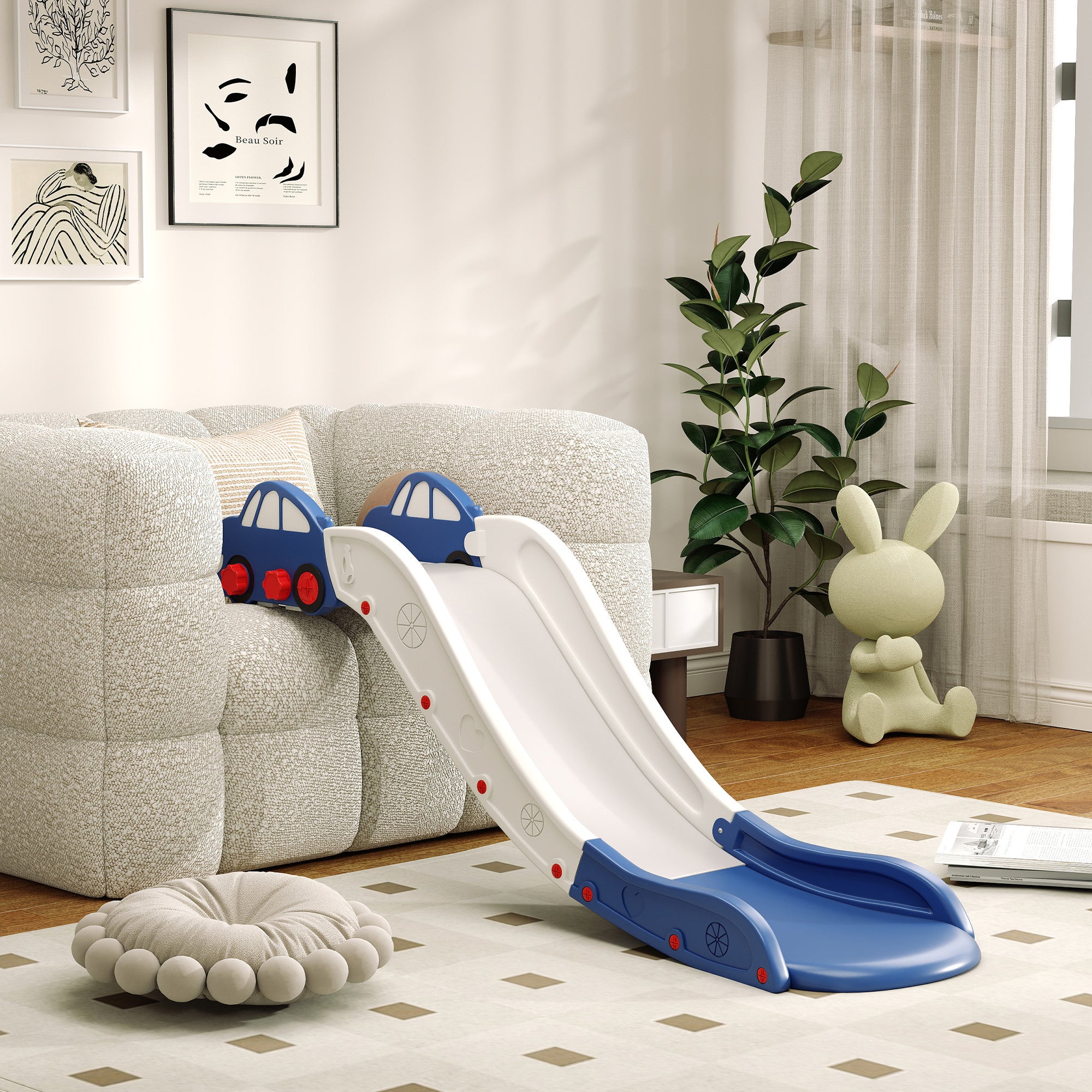 Extra Length Toddler Slide for Bed, Sofa, Easy to Assemble, Blue