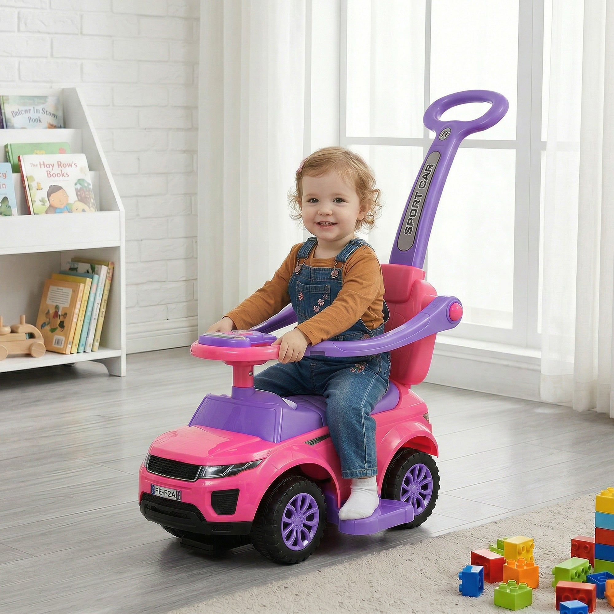 3 In 1 Push Cars for Toddlers Kid Ride on Push Car Stroller Sliding Car with Horn Music Light Function Secure Bar Ride on Toy for Boy Girl 18-36 Months, Pink