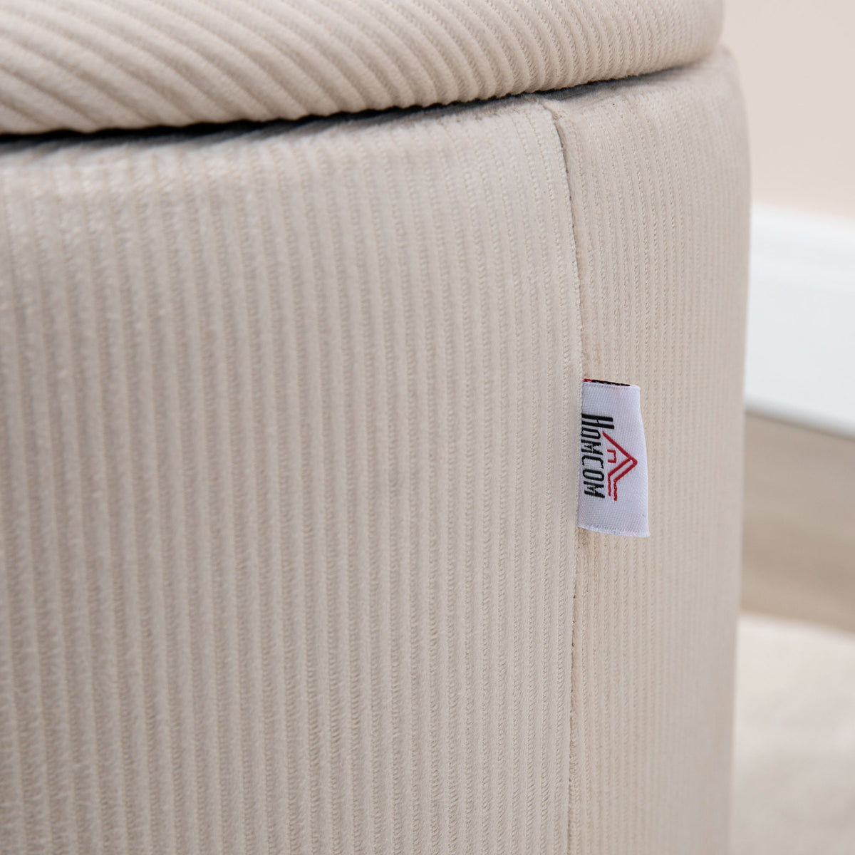 Corduroy Stool, Ottoman with Storage Set of 2, Removable Wood Lid, Hidden Space, Cream White