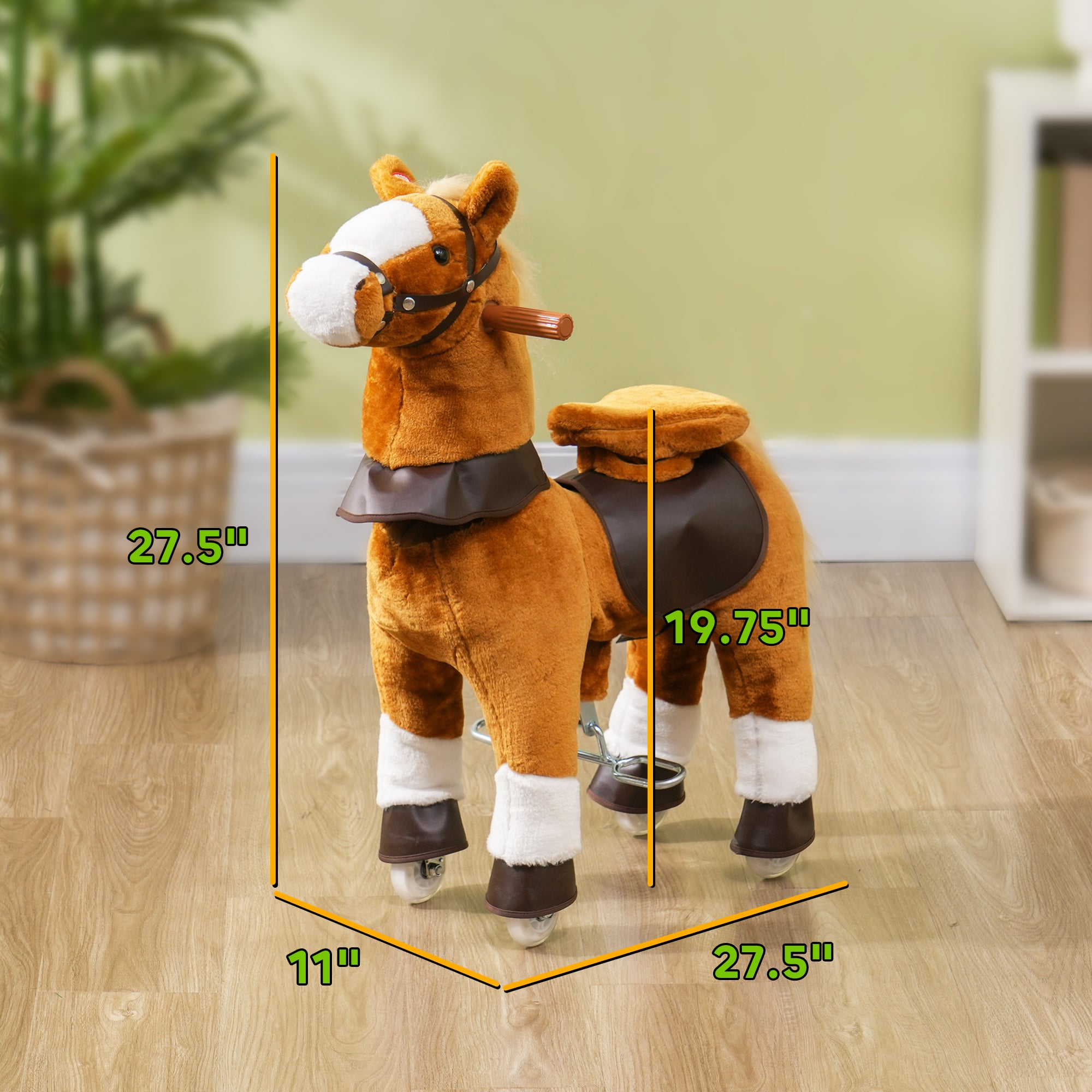 Ride on Horse, Walking Horse Toy, Kids Riding Pony w/ Wheels & Neighing Sounds for 3-5 Years, up to 132 Pounds