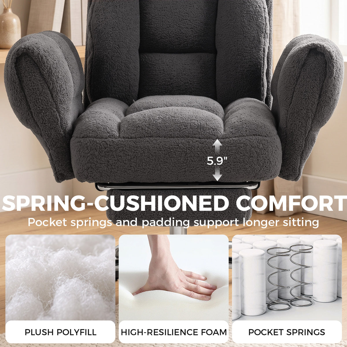 Criss Cross Office Chair with Flip-Up Armrests, Reclining Desk Chair with Wide Seat, Footrest, Wheels, Dark Gray