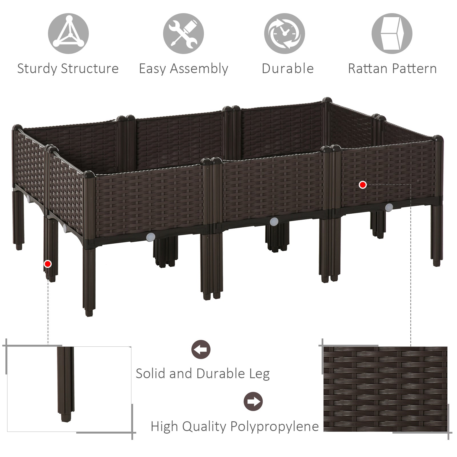 6 Piece Raised Garden Bed with Legs, Planter Box Raised Bed to Grow Flowers, Herbs & Vegetables, Brown - Brown - Image 4