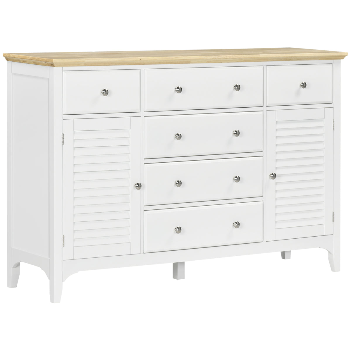Sideboard Buffet Cabinet with Storage Drawers, Rubber Wood Top and Adjustable Shelves, Coffee Bar Cabinet, White