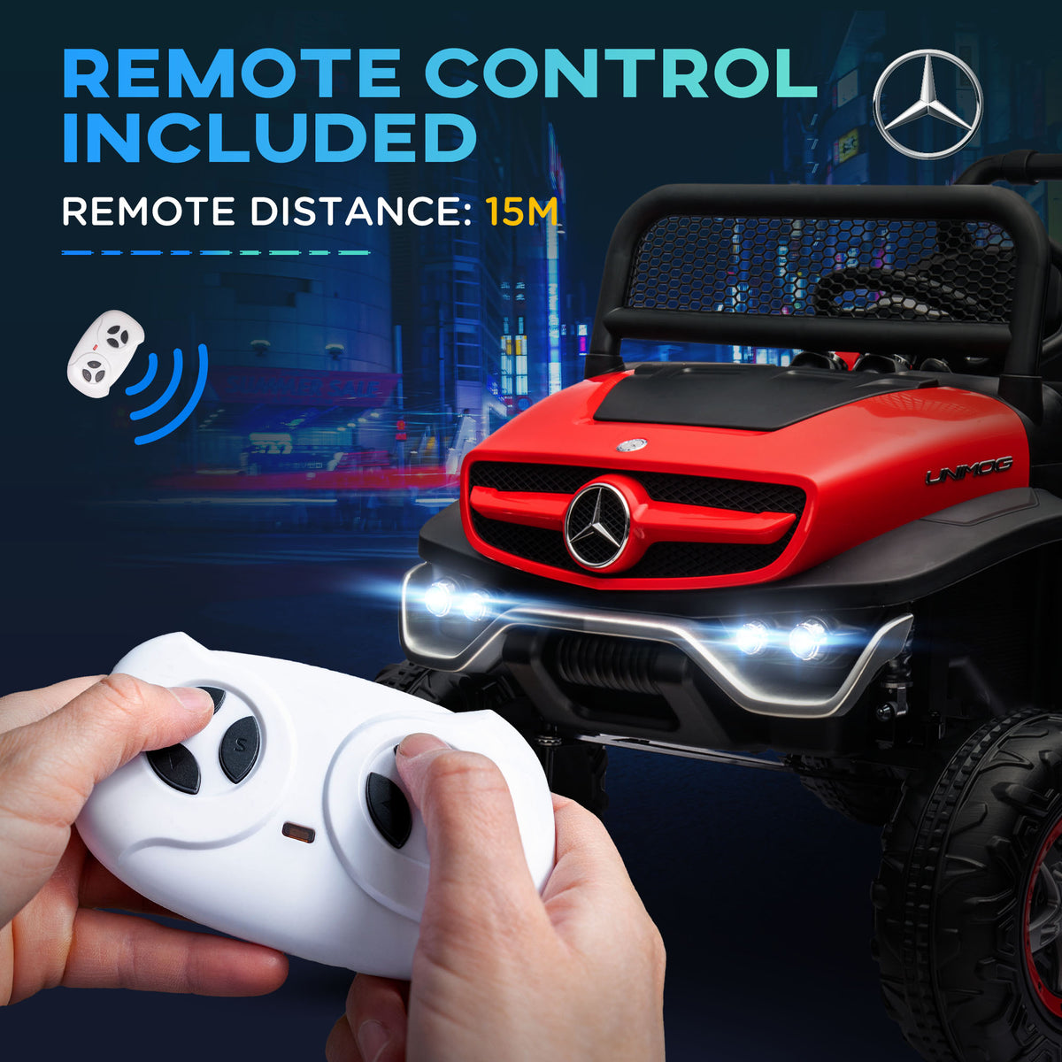 Licensed Mercedes-Benz Unimog 12V Kids Ride on Truck with Remote Control, Battery Powered Electric Car with Spring Suspension, LED Light, Horn, Music, Red