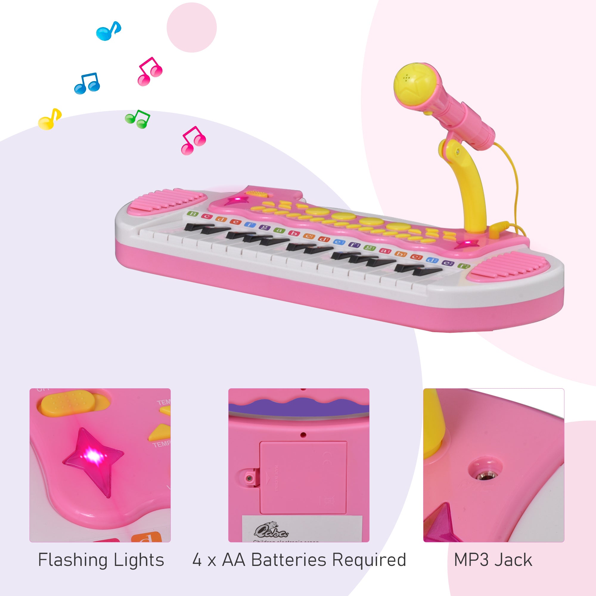 Kids Toy Keyboard Piano Toddler Electronic Instrument with Stool, Microphone and Bright Flashlight for Children Birth Gift, Pink