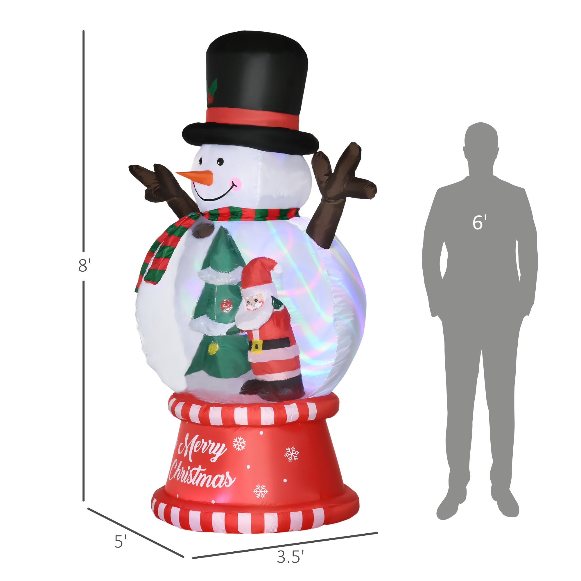 8ft Christmas Inflatables Outdoor Decorations Snowman with Rotating Colorful Light, Blow-Up LED Yard Display Christmas Decor for Lawn Garden