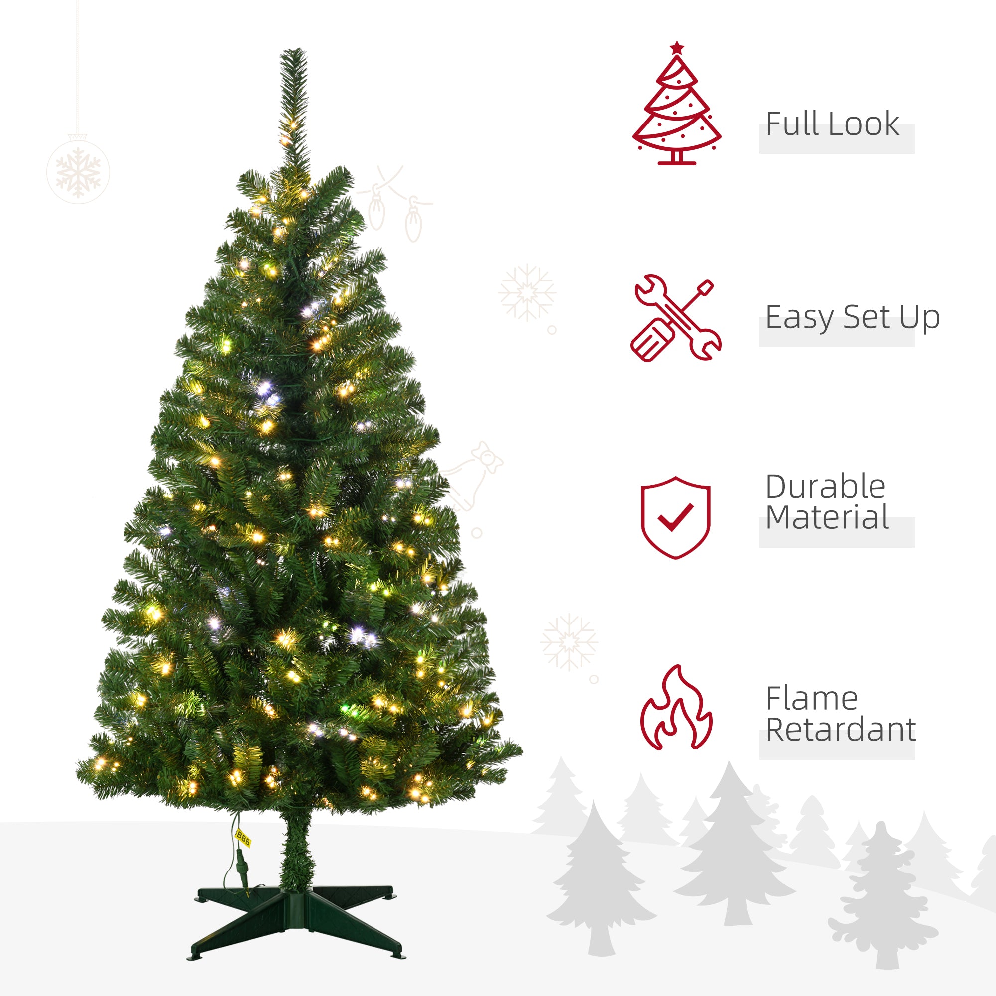 5' Artificial Prelit Christmas Trees with Warm White or Colorful LED Lights, Auto Open