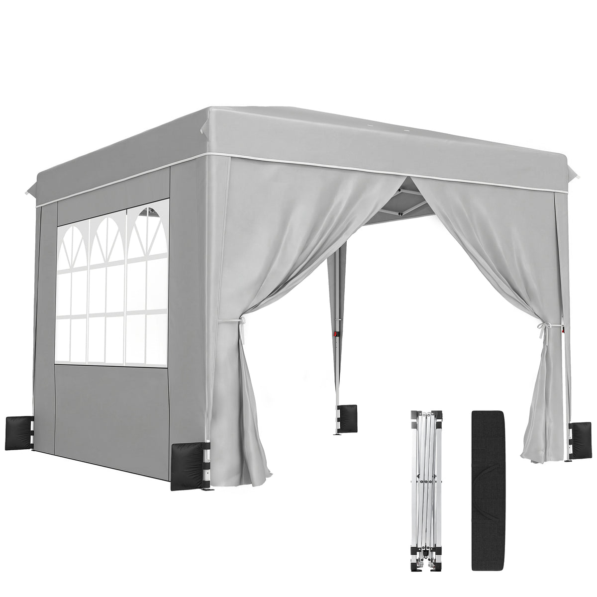 10 x 10 ft Pop Up Canopy Tent with Sidewalls, UPF50+ Outdoor Portable Instant Canopy Shelter with Carry Bag, Light Gray