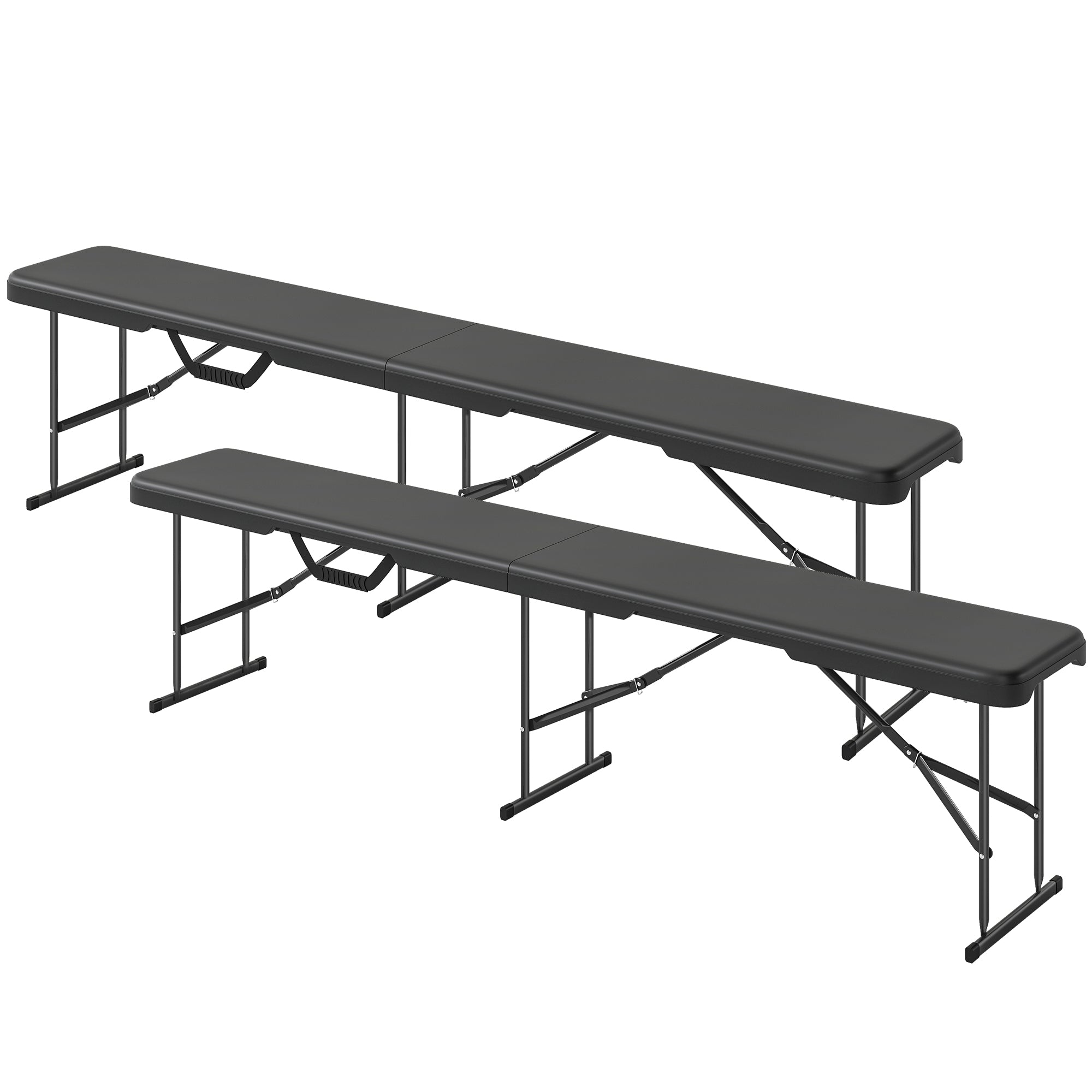 2 Pack 6 ft Portable Foldable Bench Seats, Plastic Folding Benches with Carrying Handle for Camping, Black