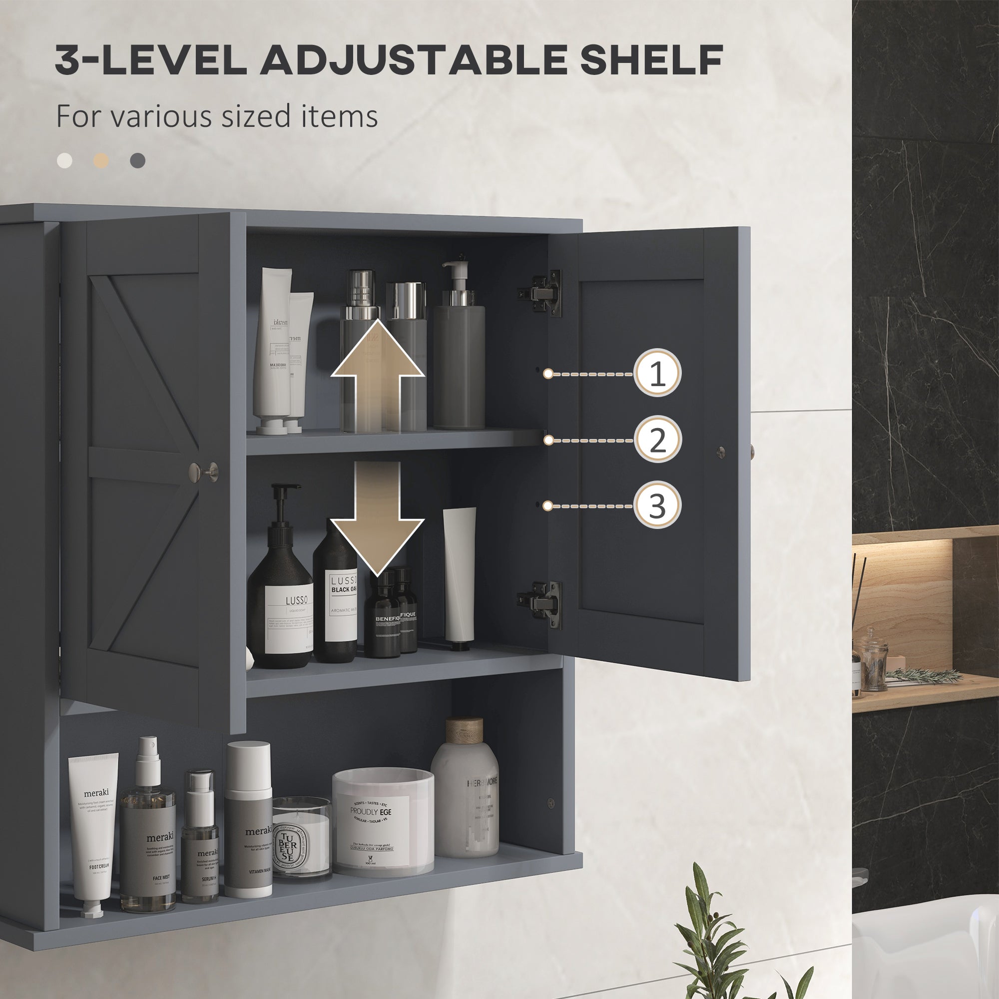 Farmhouse Bathroom Medicine Cabinet, Wall Cabinet with Barn Doors and Adjustable Shelf for Laundry Room, Gray