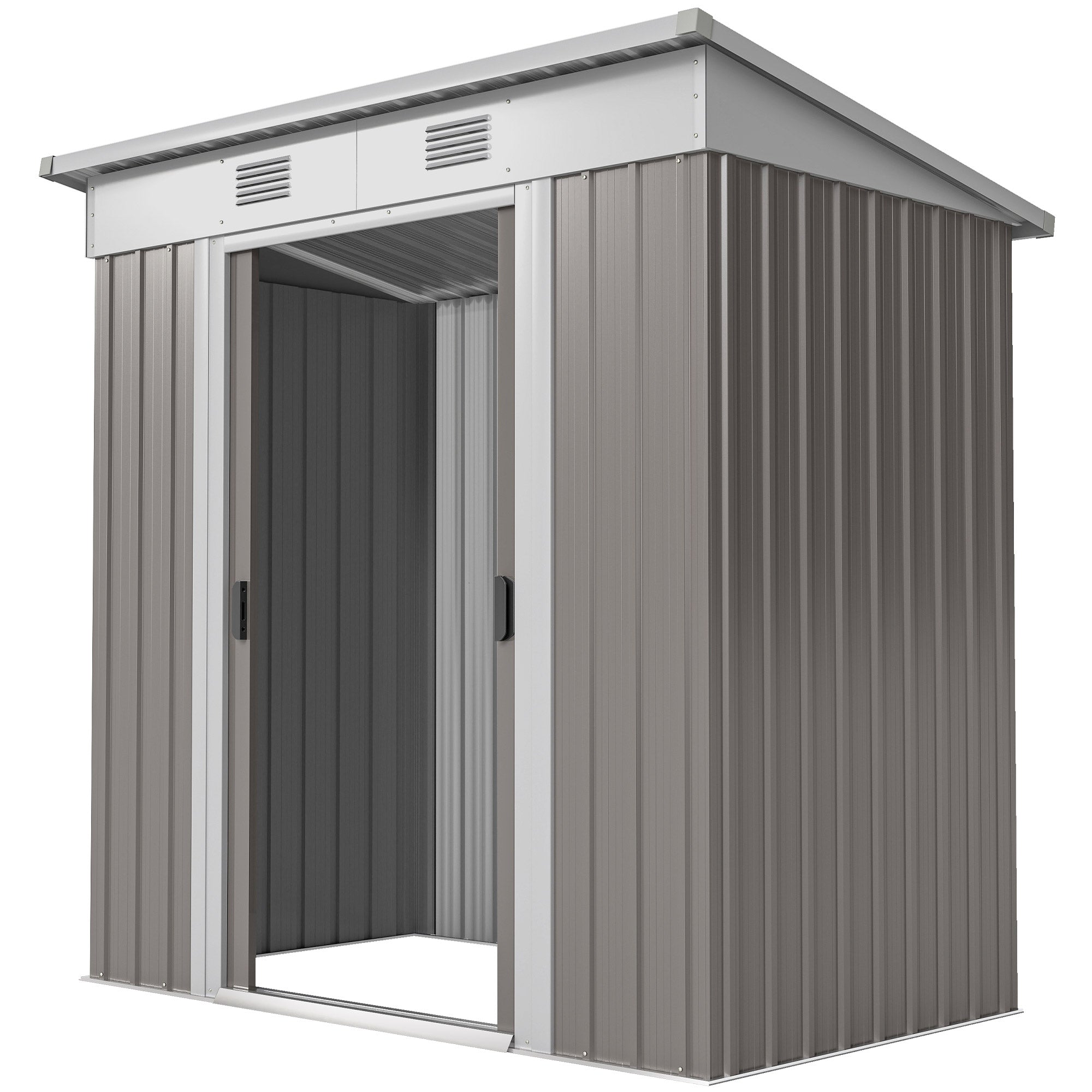 6' x 4' Metal Garden Shed, Backyard Tool Storage Shed with Dual Locking Doors, 2 Air Vents and Steel Frame, Gray - Gray
