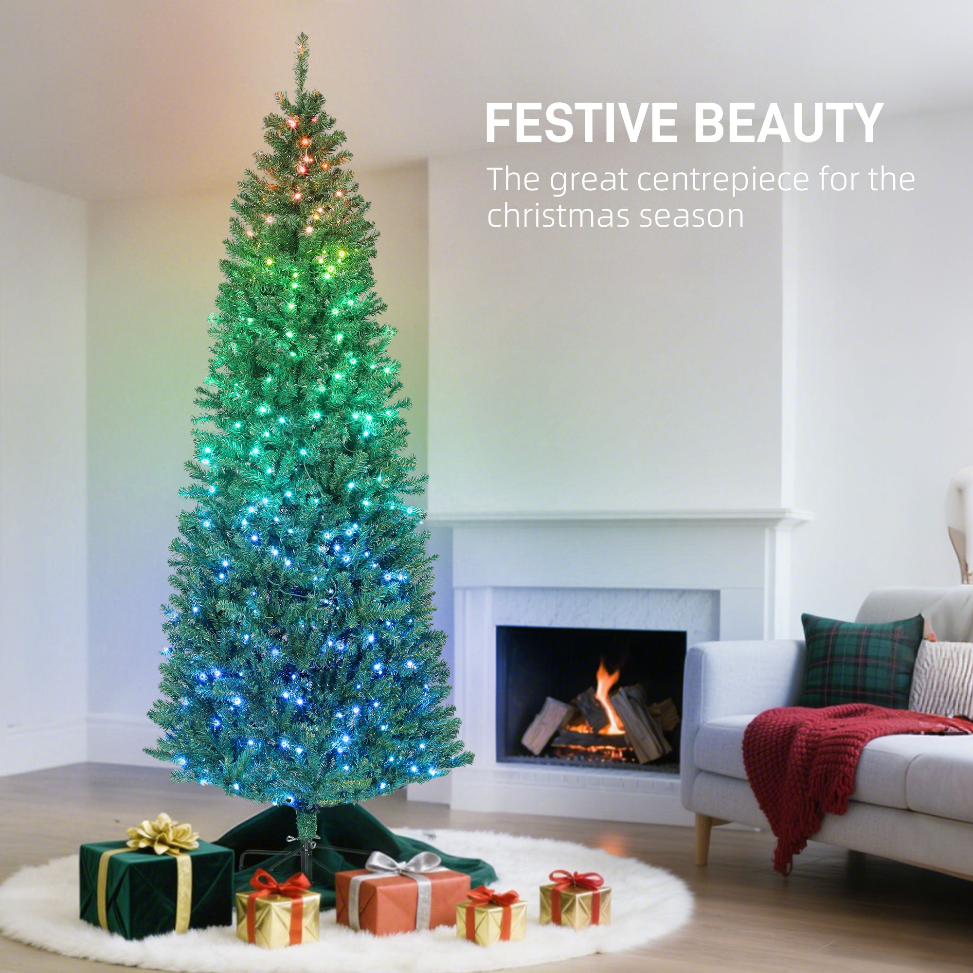 6ft Artificial Christmas Tree with Colorful DIY Synchronized Lights, Remote, Hinged Slim Fir with Daily Timer