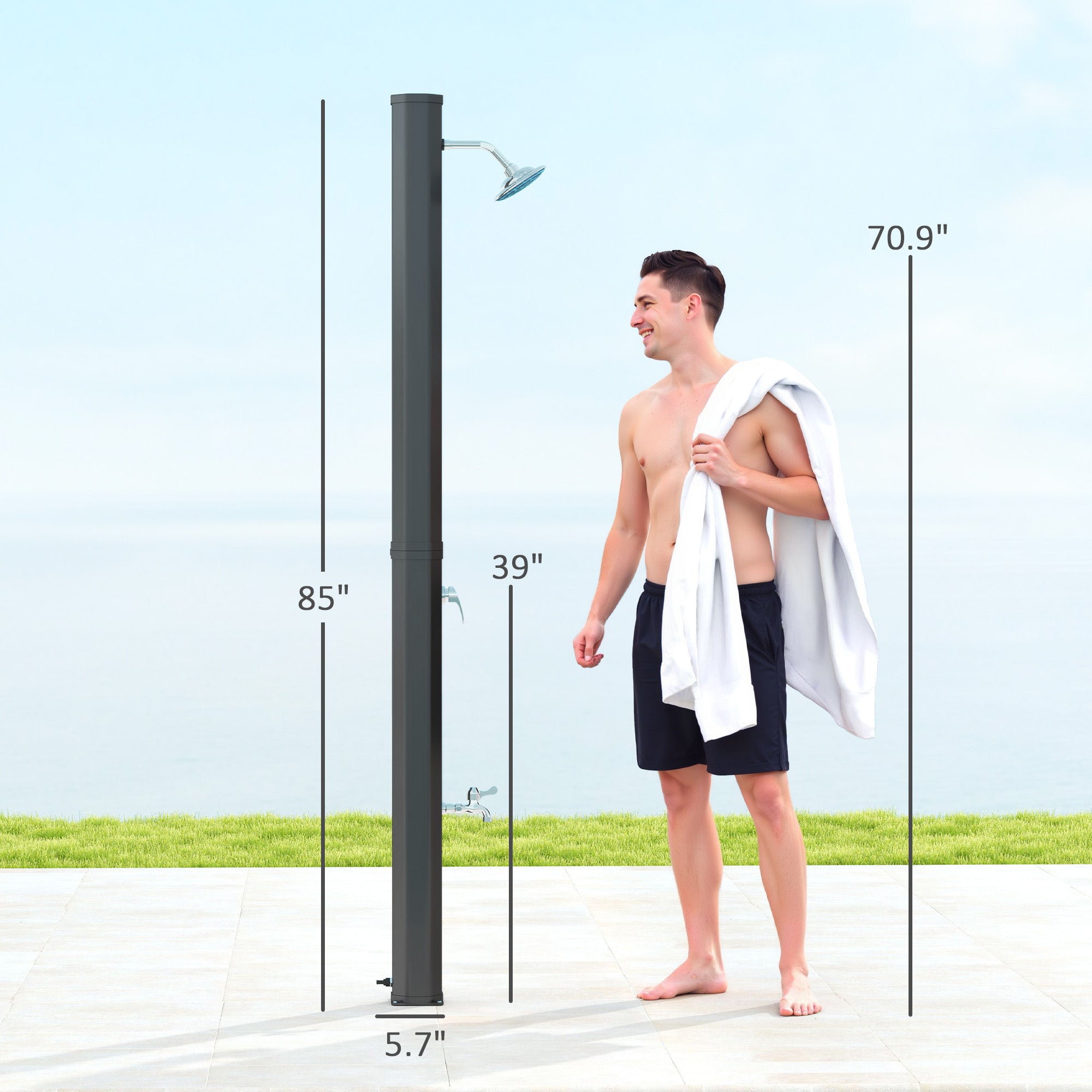 7.1FT Slolar Heated Outdoor Shower, 9.2 Gallon Outdoor Solar Shower for Backyard, Poolside, Beach, Spa