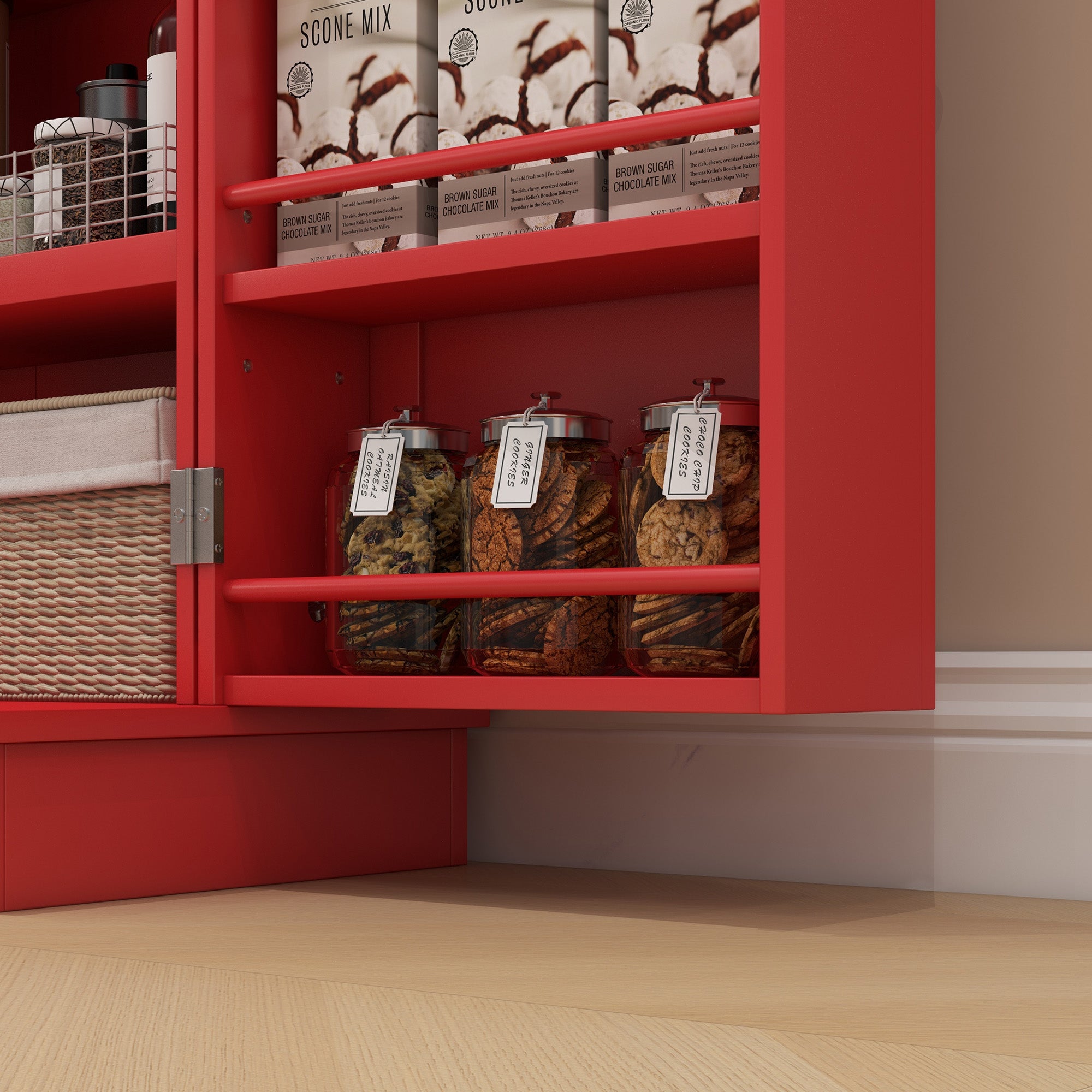 Kitchen Sideboard Cabinet, Large Kitchen Storage Cabinet w/ Double Doors & 5-tier Shelving for Home, Dining Room, Red