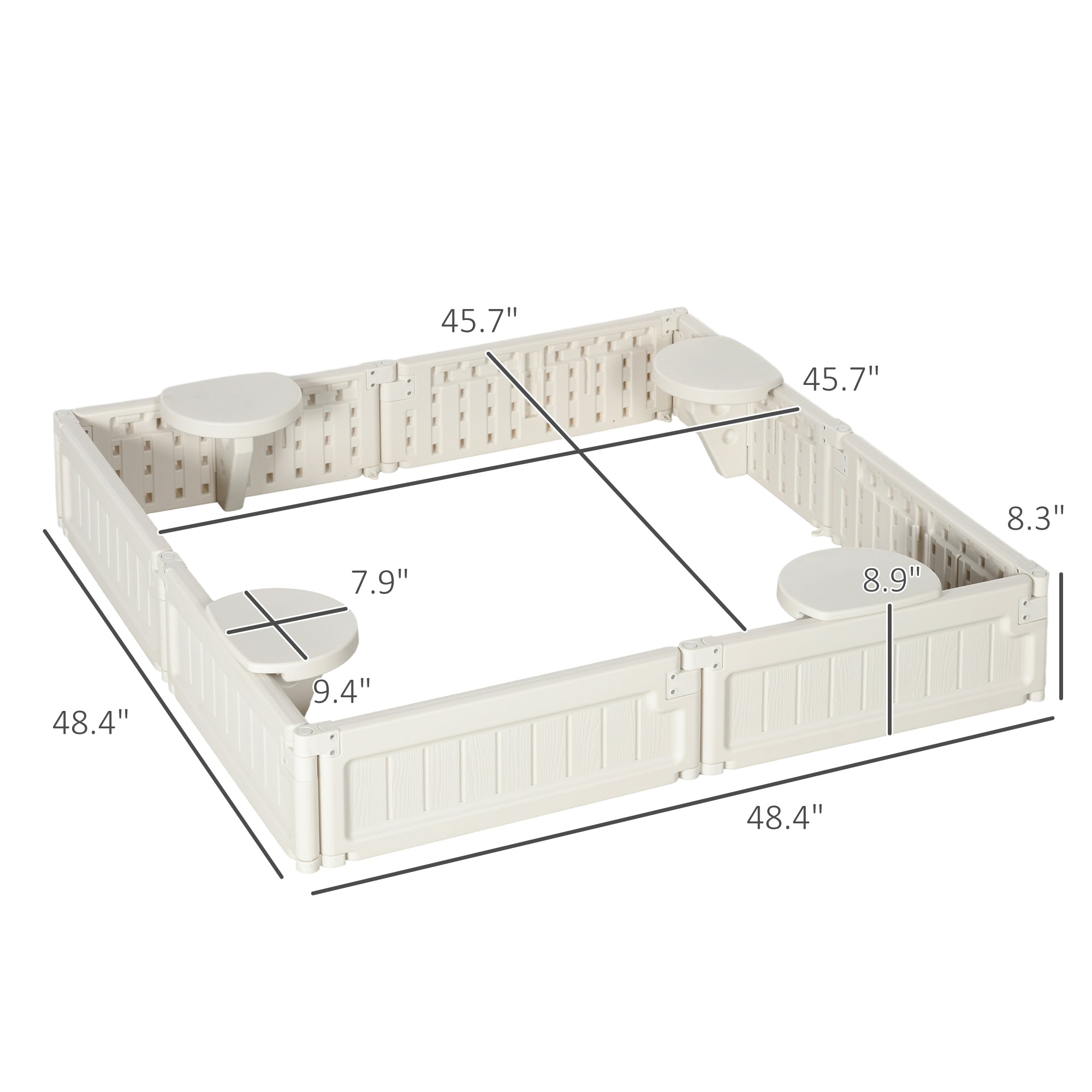 Kids Outdoor Sandbox with Cover Garden Bed, Easy Assembly for Backyard, Cream White, 48.5" x 48.5" x 8.25"