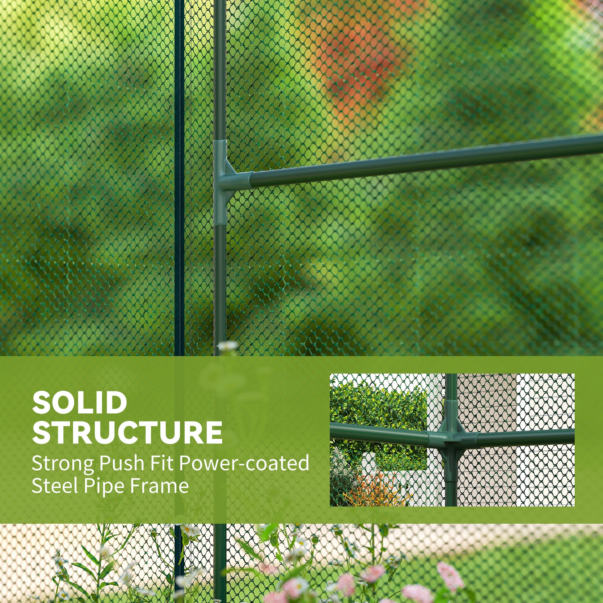 6' x 4' x 6' Crop Cage, Plant Protection Tent with Zippered Doors for Vegetable Garden, Backyard, Green - Green - Image 5