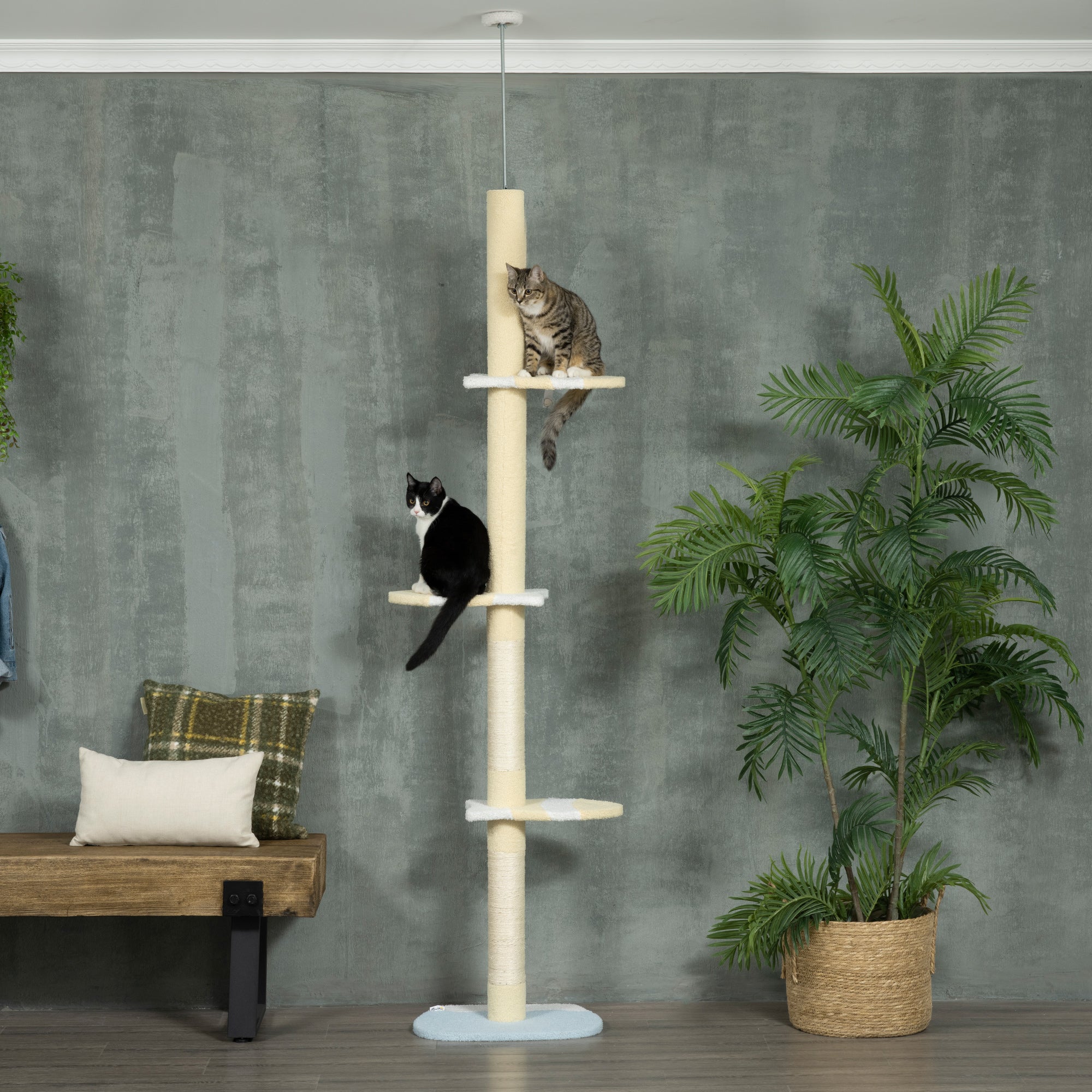 4-Tier Floor to Ceiling Cat Tree Height Adjustable 87 -103 Inch - Yellow - Image 2