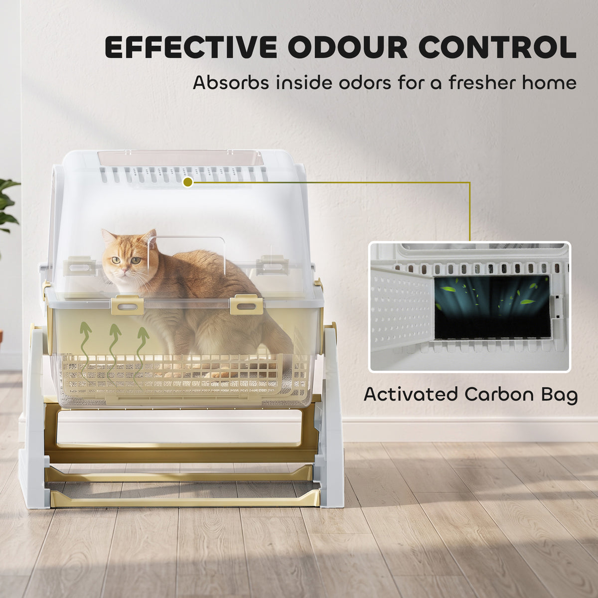 Semi-Automatic Quick Cleaning Cat Litter Box with Lid, Enclosed Cat Litter Box, Flip-to-Clean, Yellow